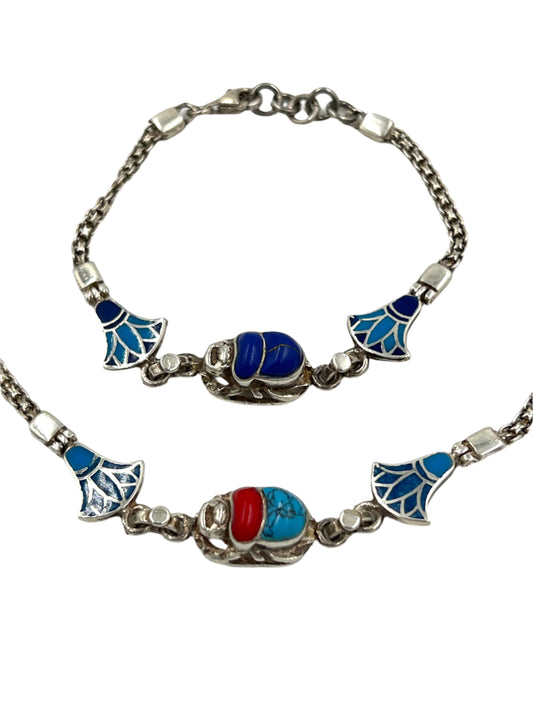 Silver Scarab & Lotus Bracelets