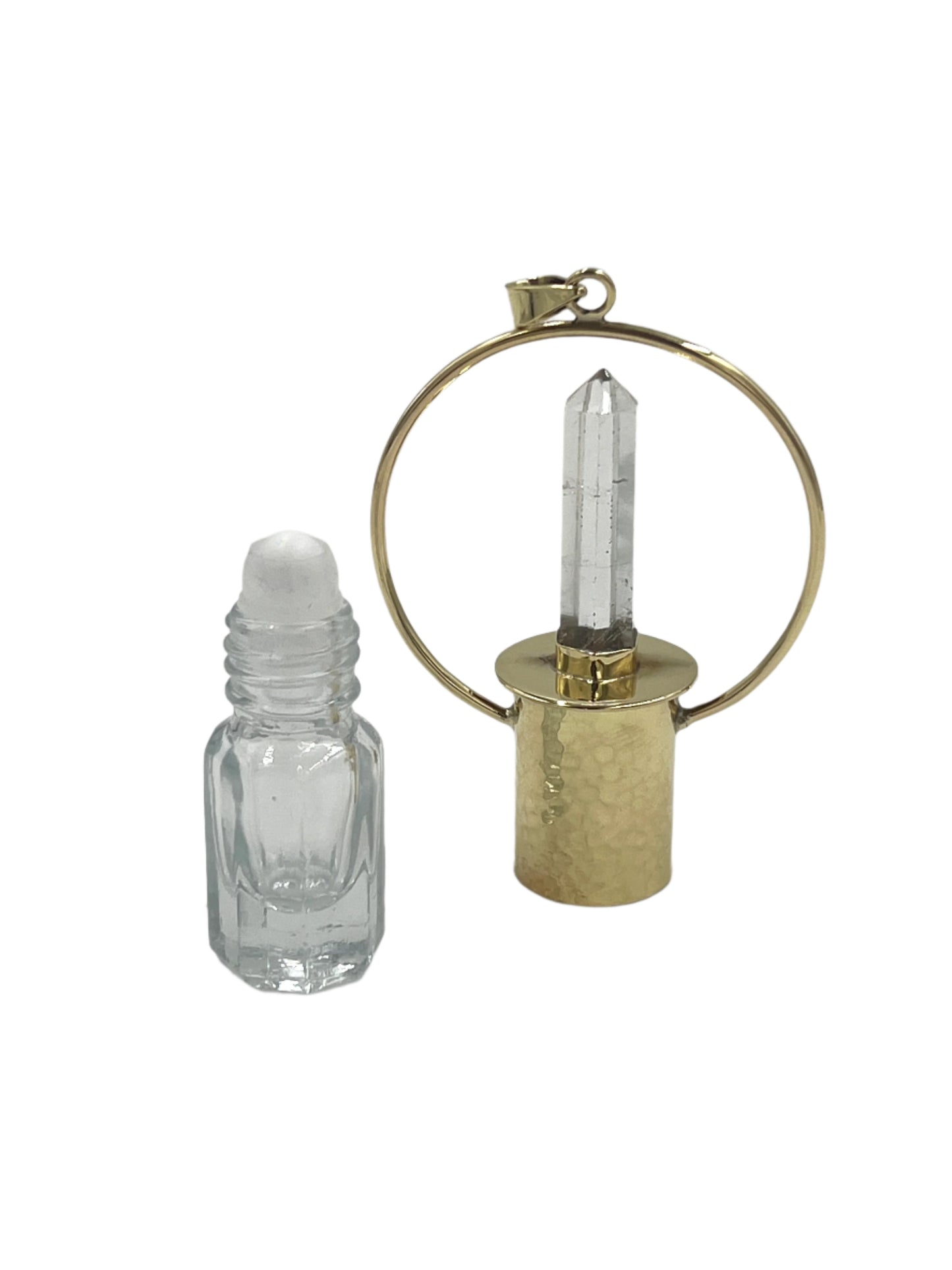 Clear Quartz Oil Bottle Bronze Pendants