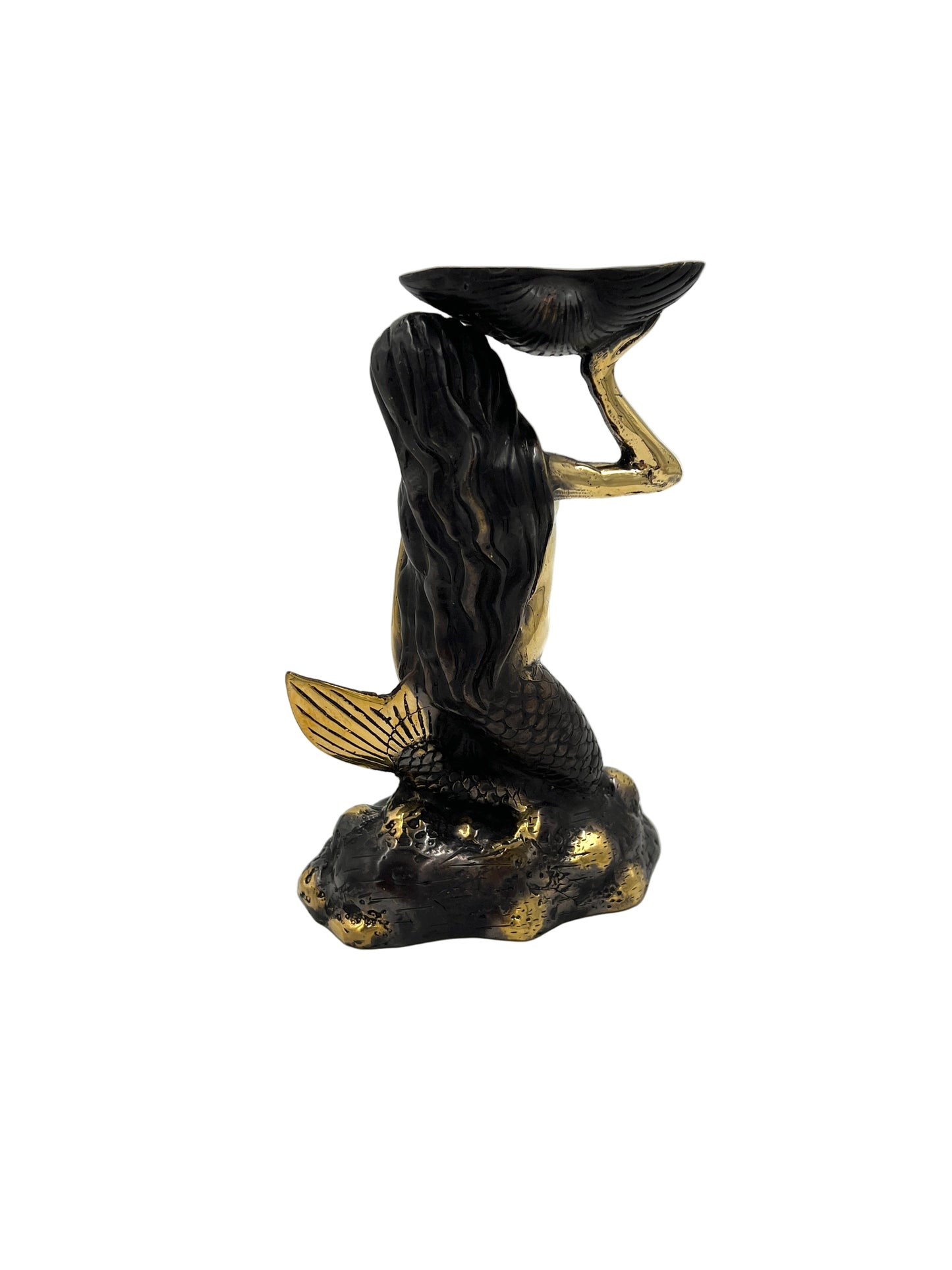 Oxidized Bronze Mermaid Holding Shell