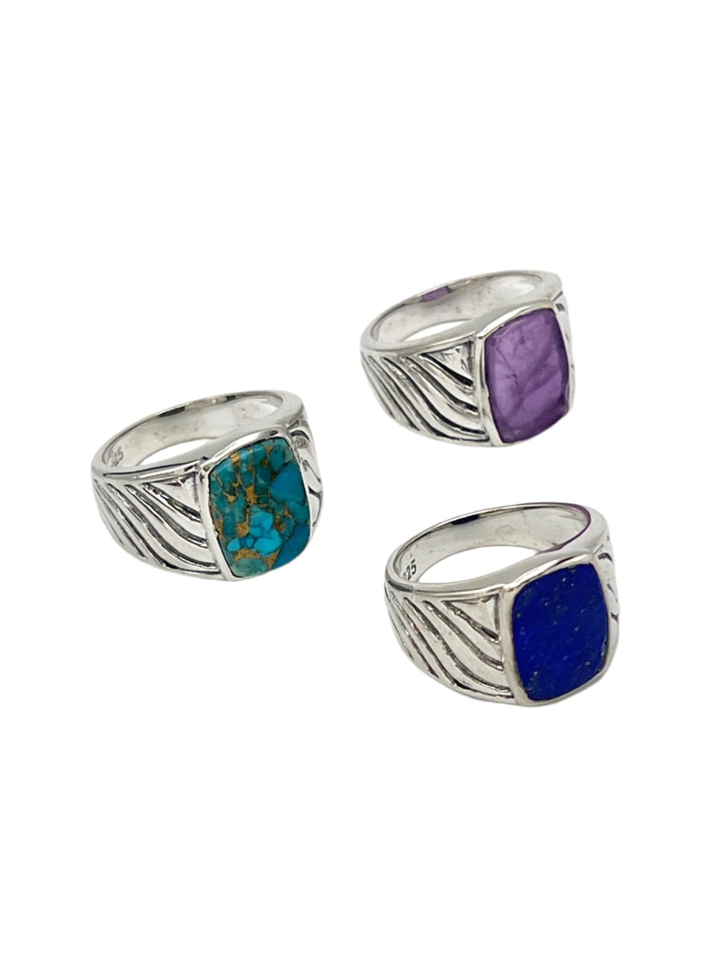 Sterling Silver Gemstone Wave Design Rings