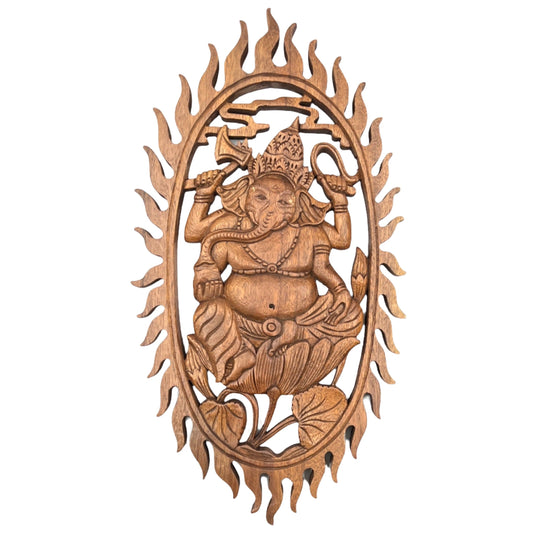 Ganesh Flame Panel Carving