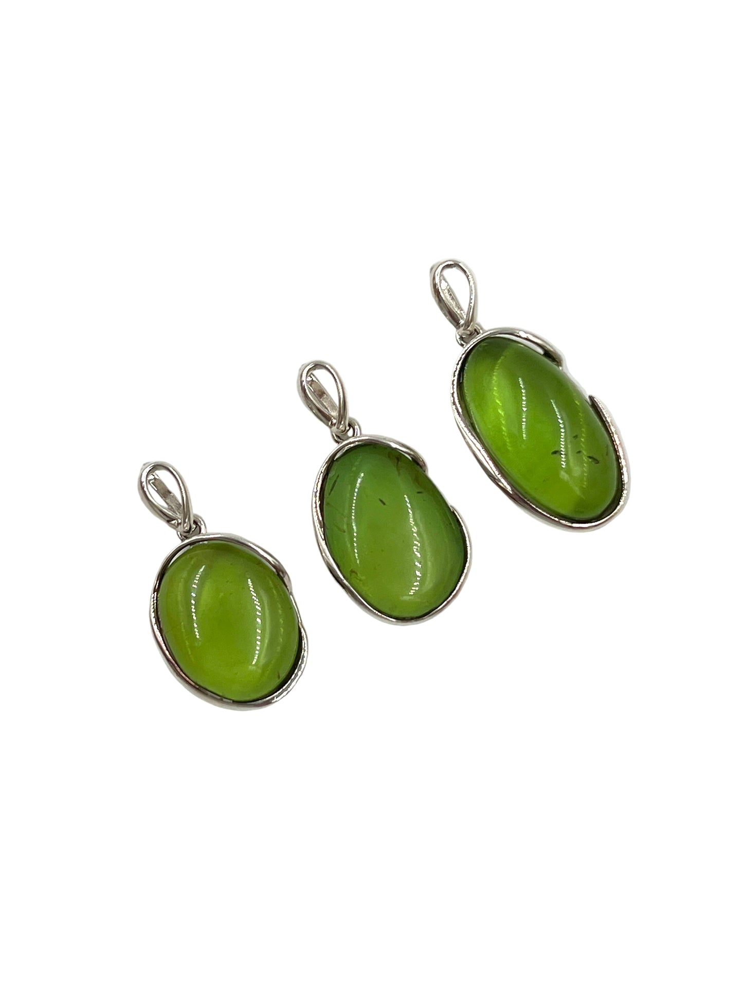 Silver Green Amber Pendants