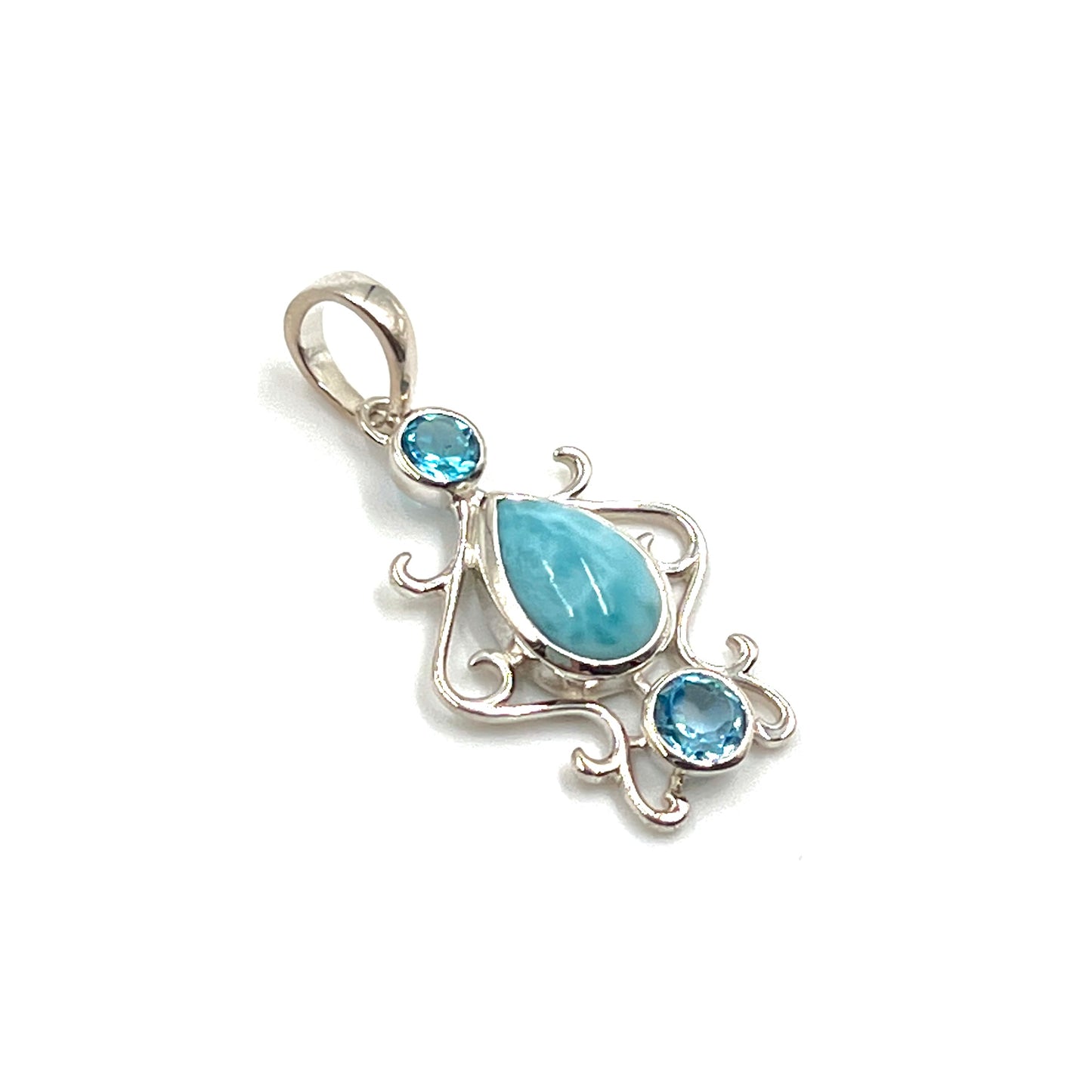 Sterling Silver Larimar & Blue Topaz Pendants