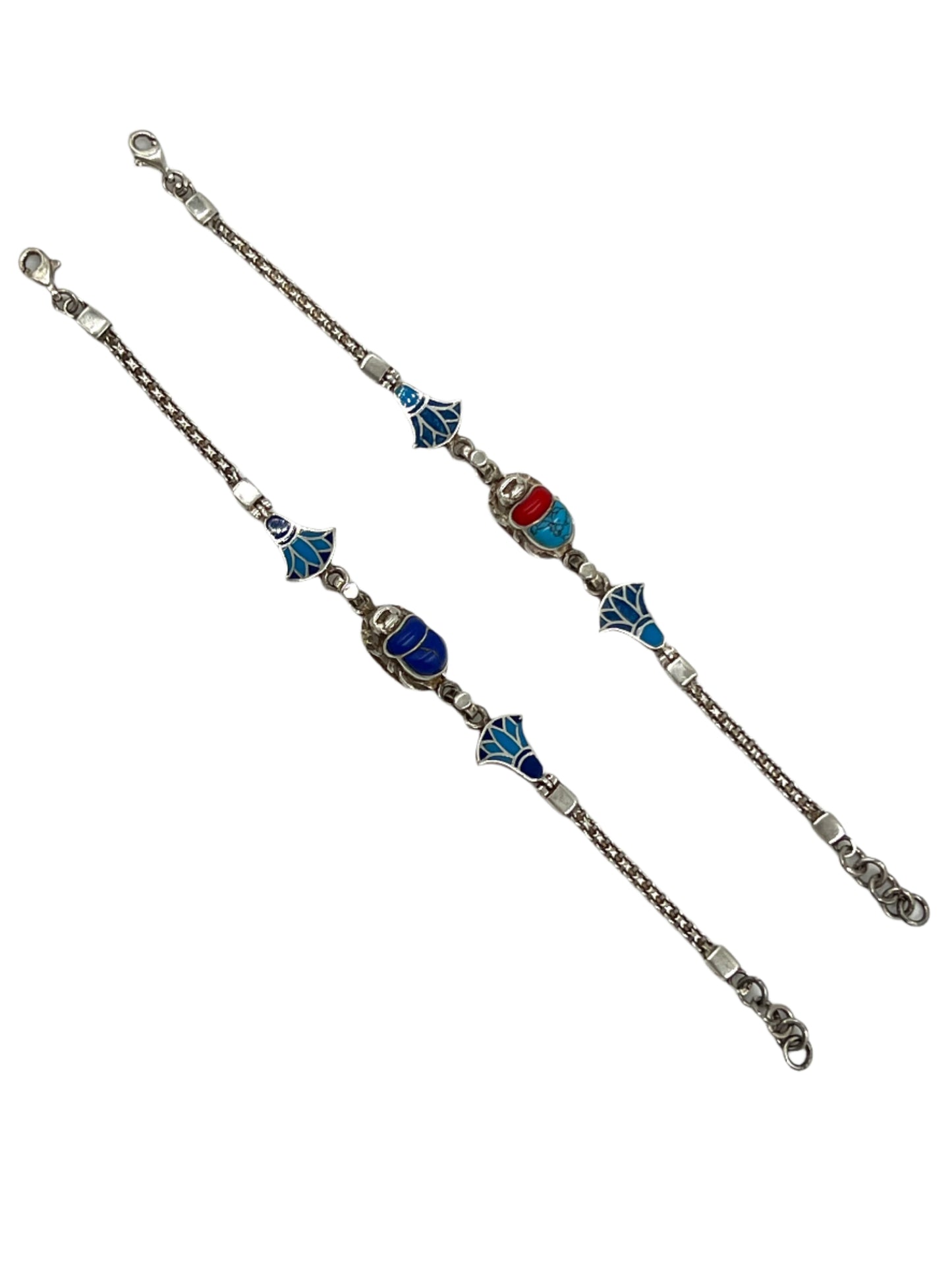 Silver Scarab & Lotus Bracelets