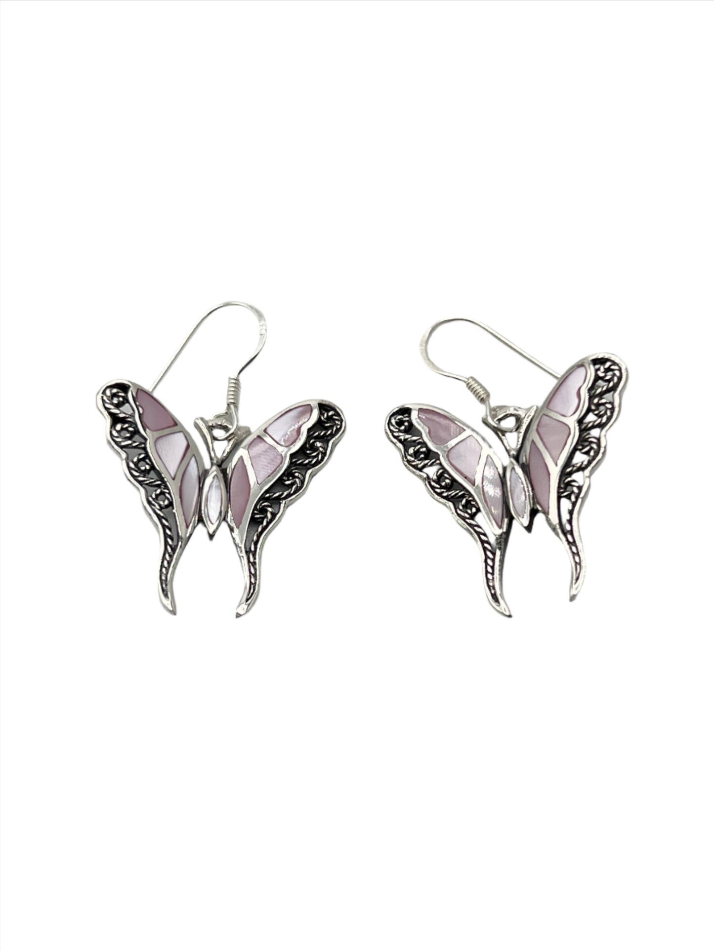 Sterling Silver Shell Filigree Butterfly Earrings