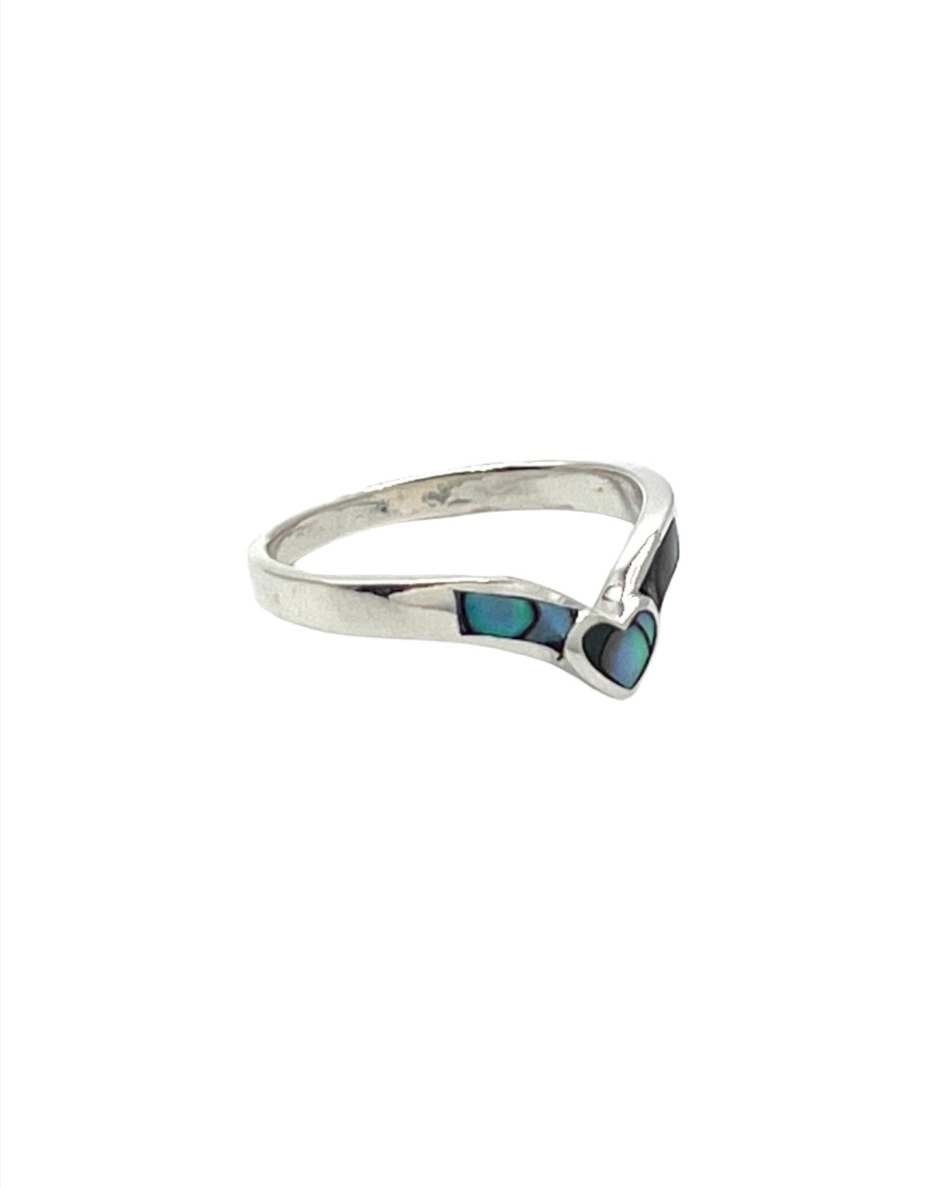 Sterling Silver Abalone Shell Chevron Heart Ring