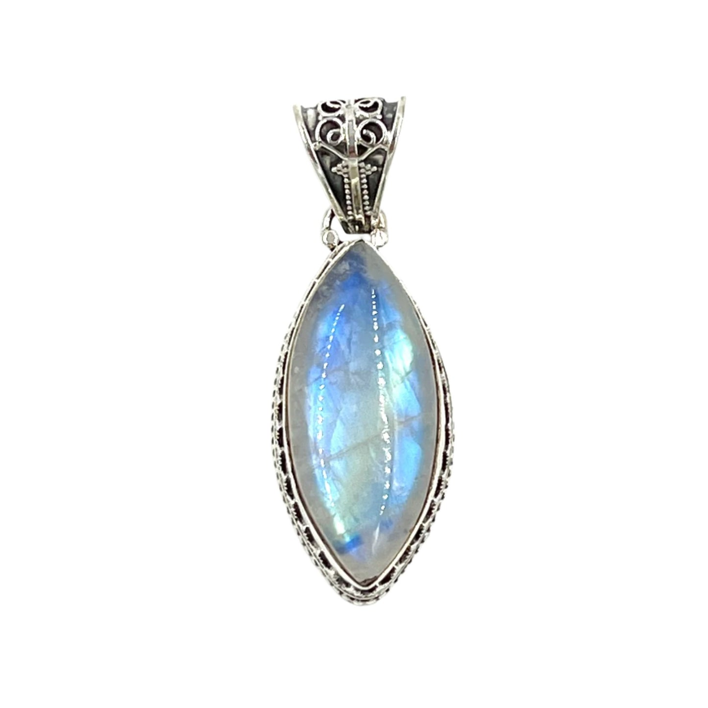 Sterling Silver Filigree Marquise Moonstone Pendant