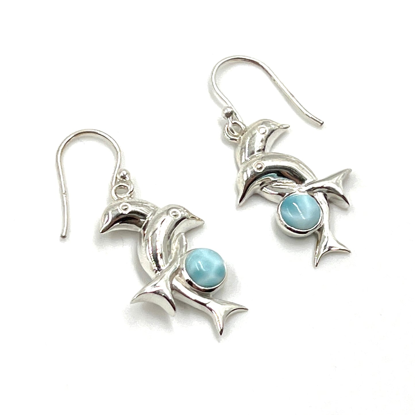 Sterling Silver Larimar Dolphin Earrings