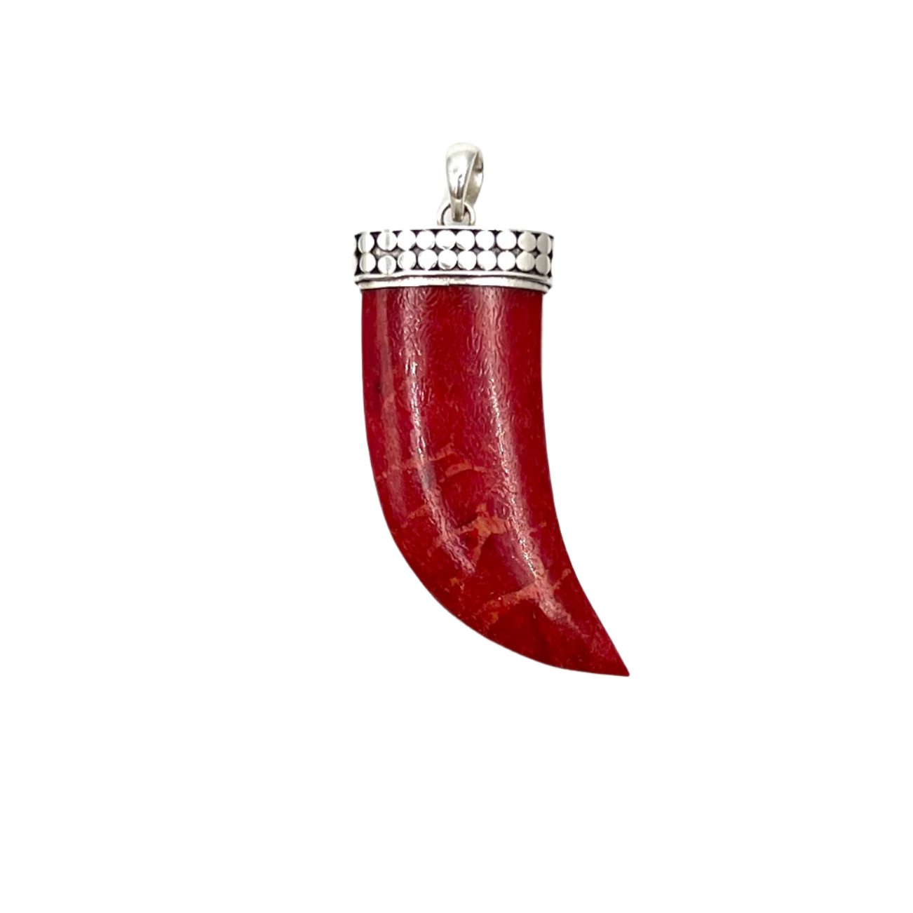 Sterling Silver Red Coral Tusk Pendant