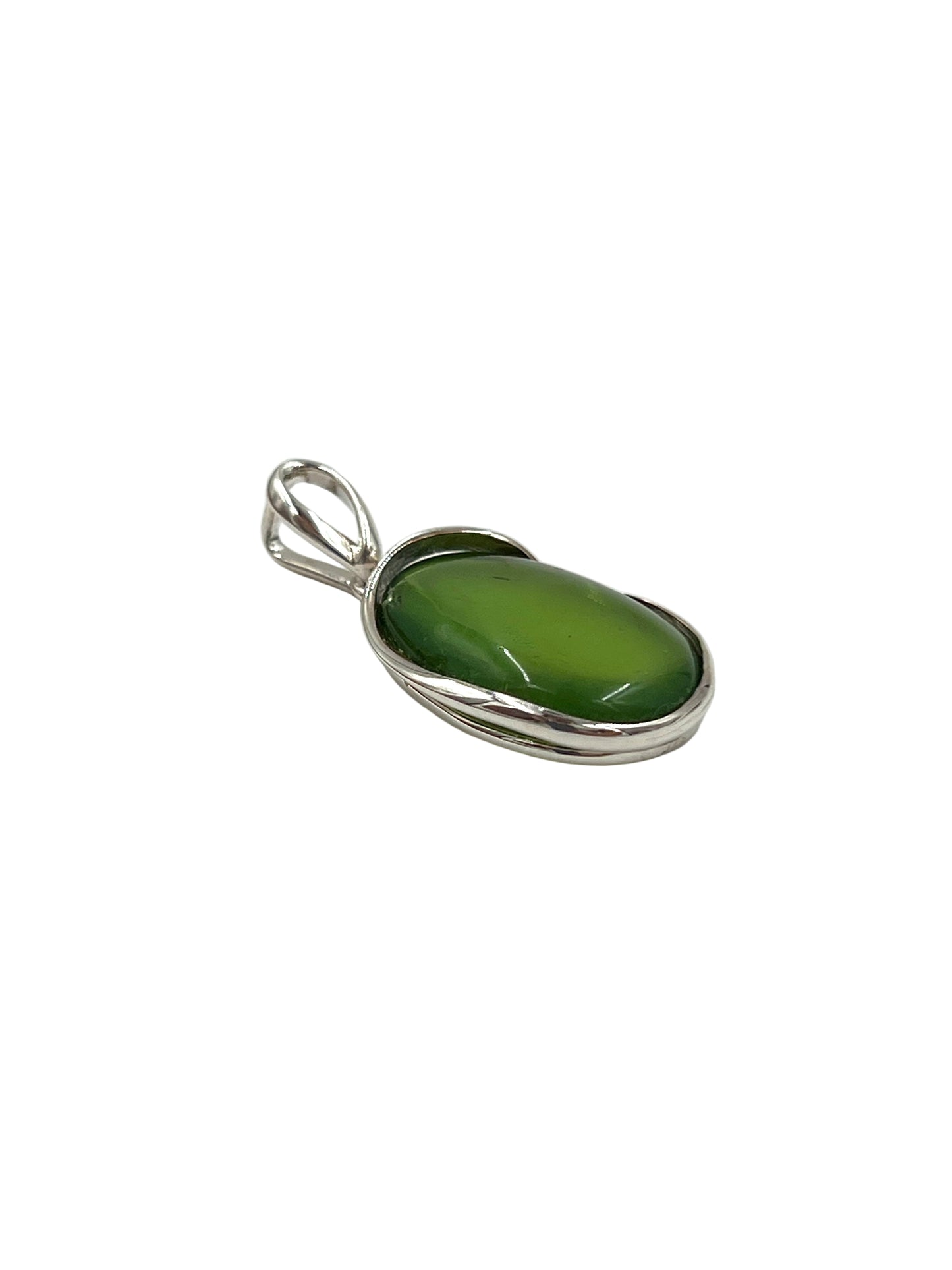 Silver Green Amber Pendants