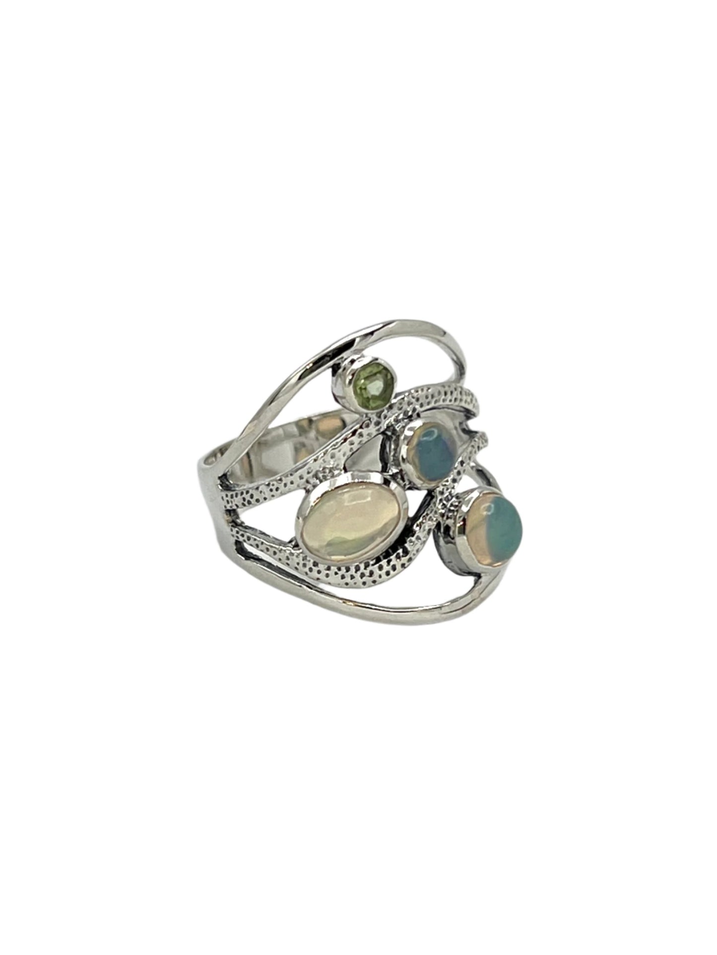 Sterling Silver Opal & Peridot Wave Ring