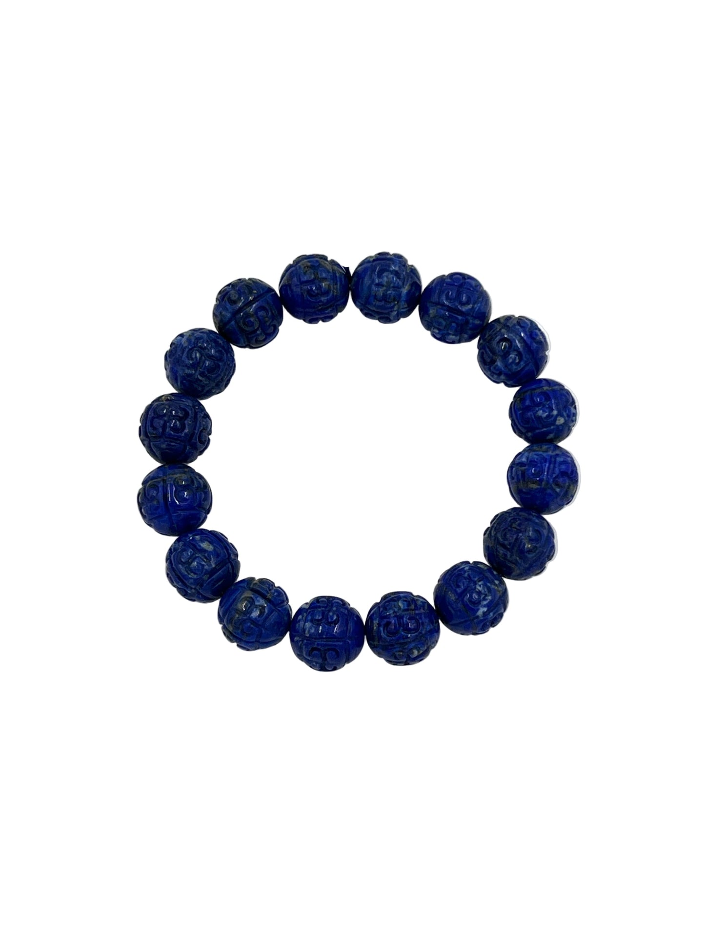 Carved Lapis Lazuli Beaded Bracelet