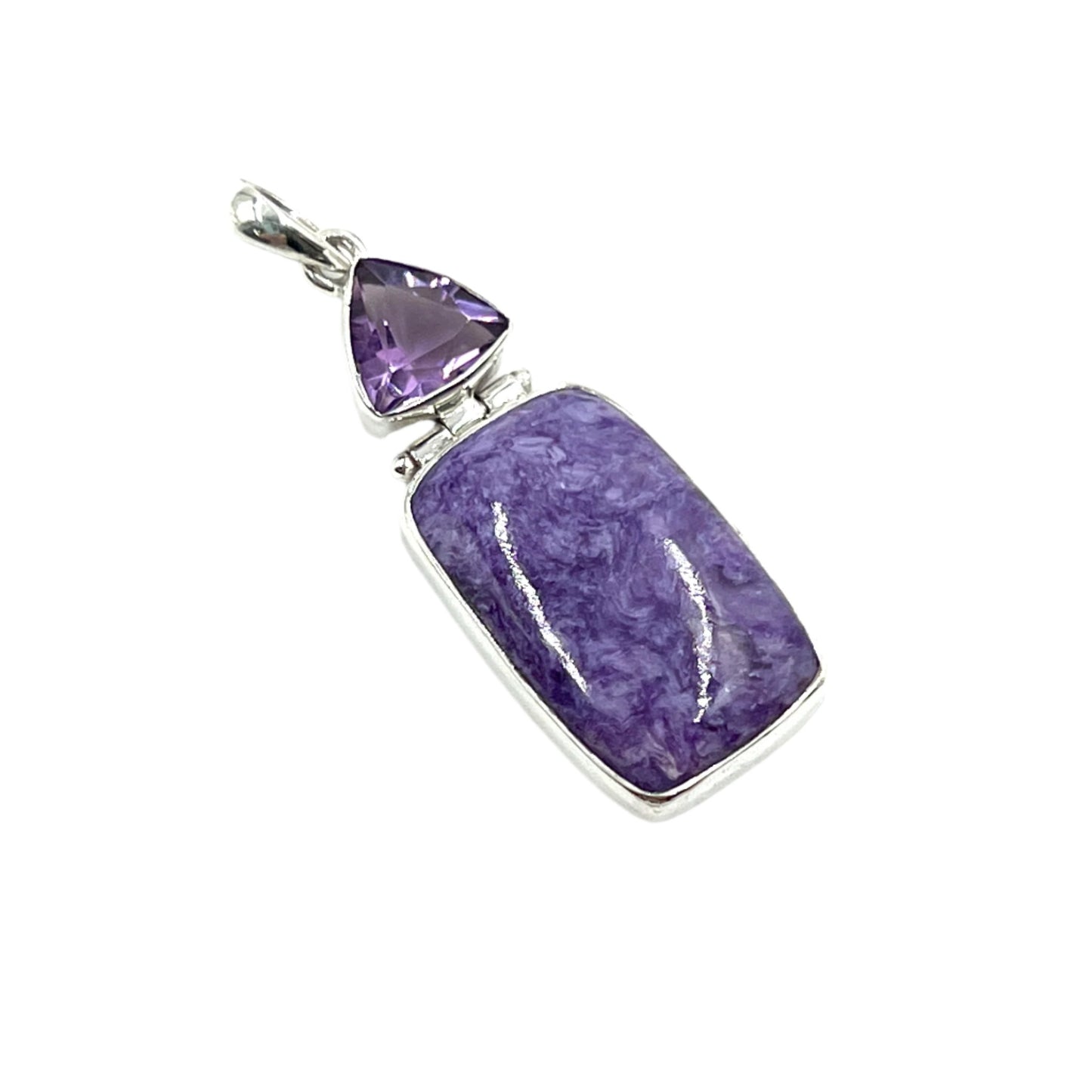Sterling Silver Amethyst & Charoite Square Pendants