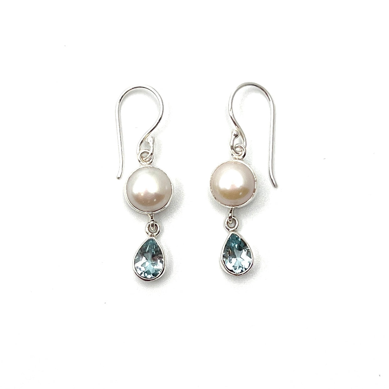Sterling Silver Pearl & Blue Topaz Earrings