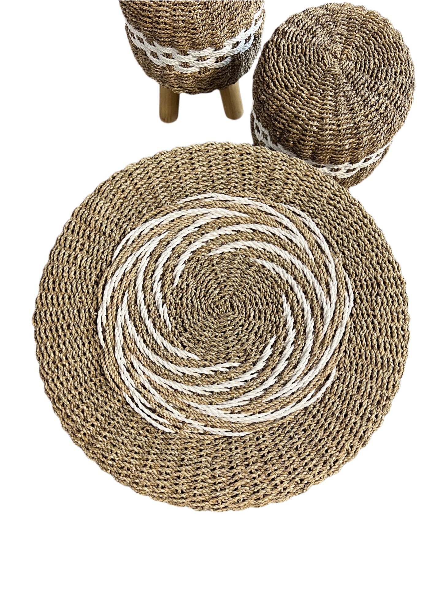 Teakwood & Rattan Table & Stool Sets