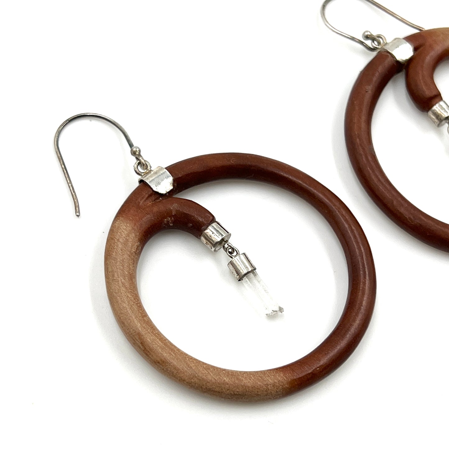 Sterling Silver Crystal Wood Hoop Earrings