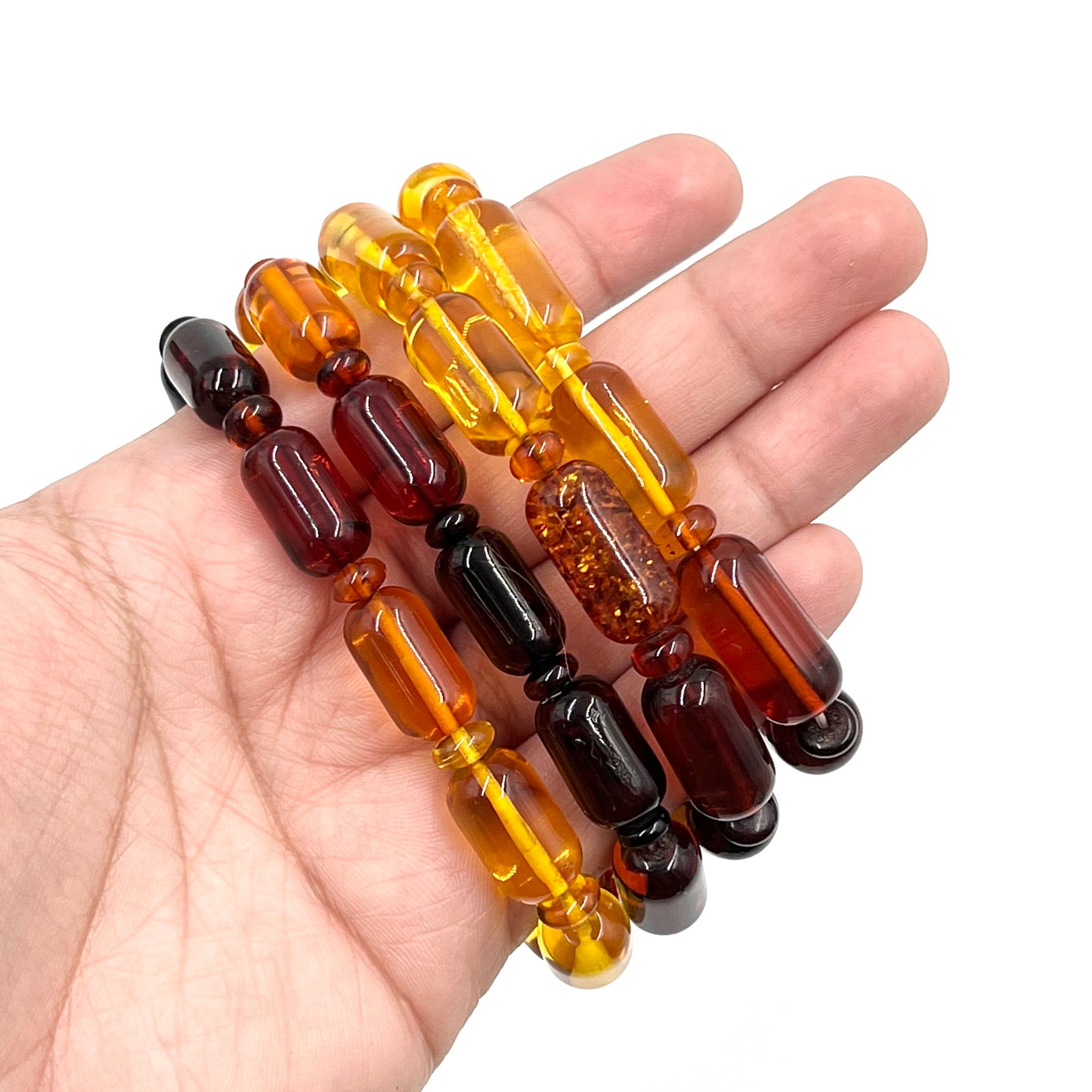 Polished Multi Amber Stretchy Bracelets