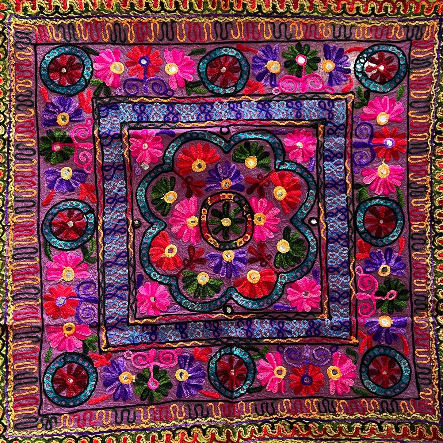 Flower Embroidered Wall Hanging 32"x 34"