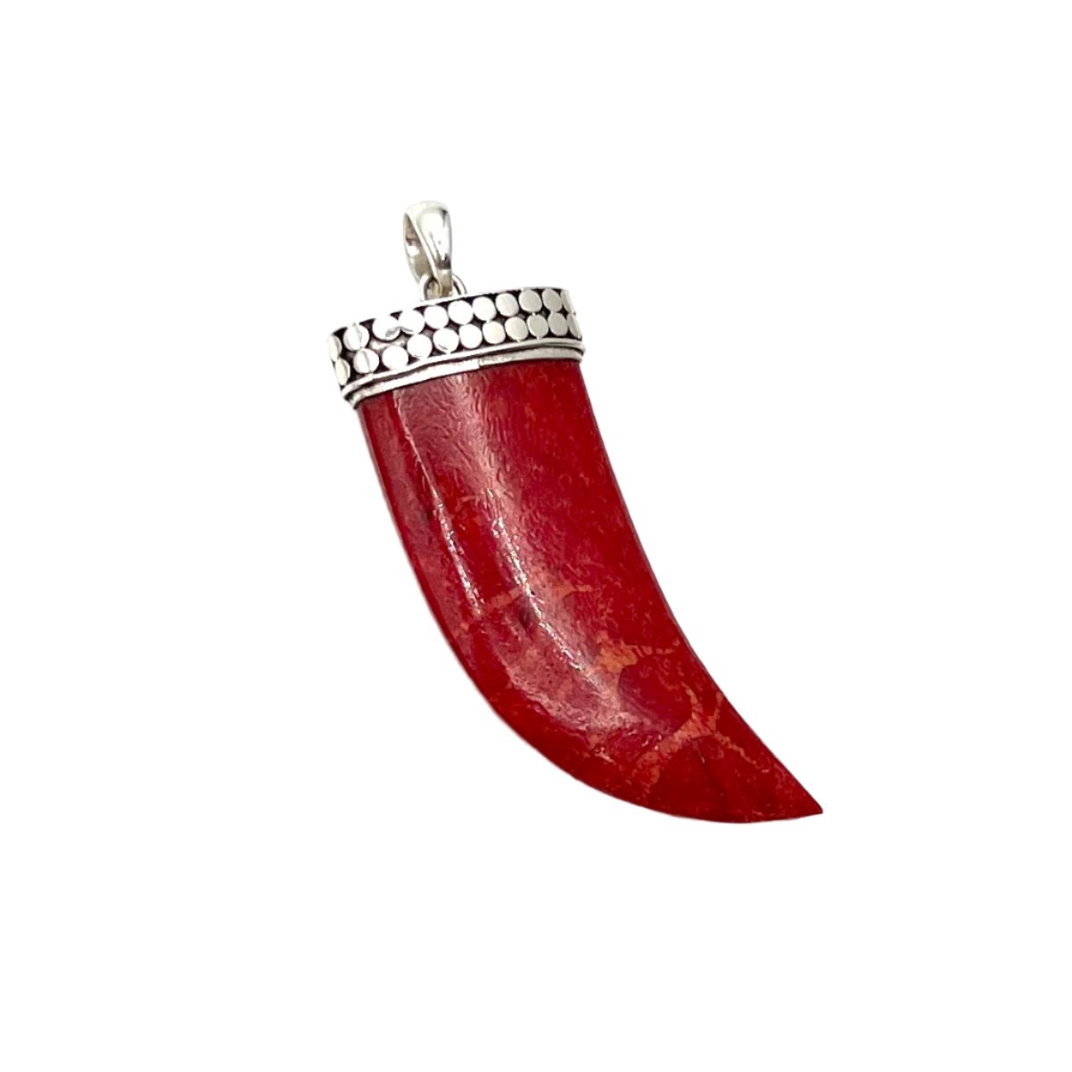 Sterling Silver Red Coral Tusk Pendant