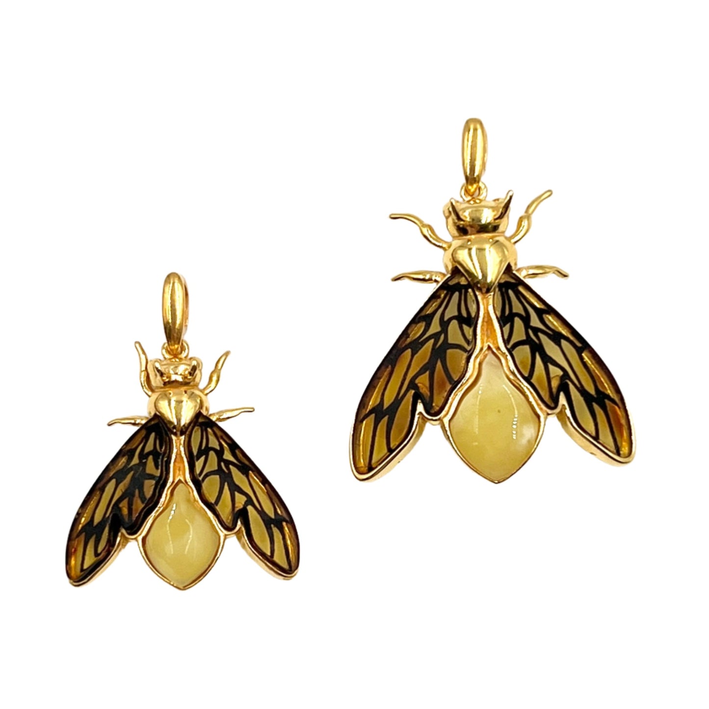 Gold Plated Silver Amber Bee Pendants