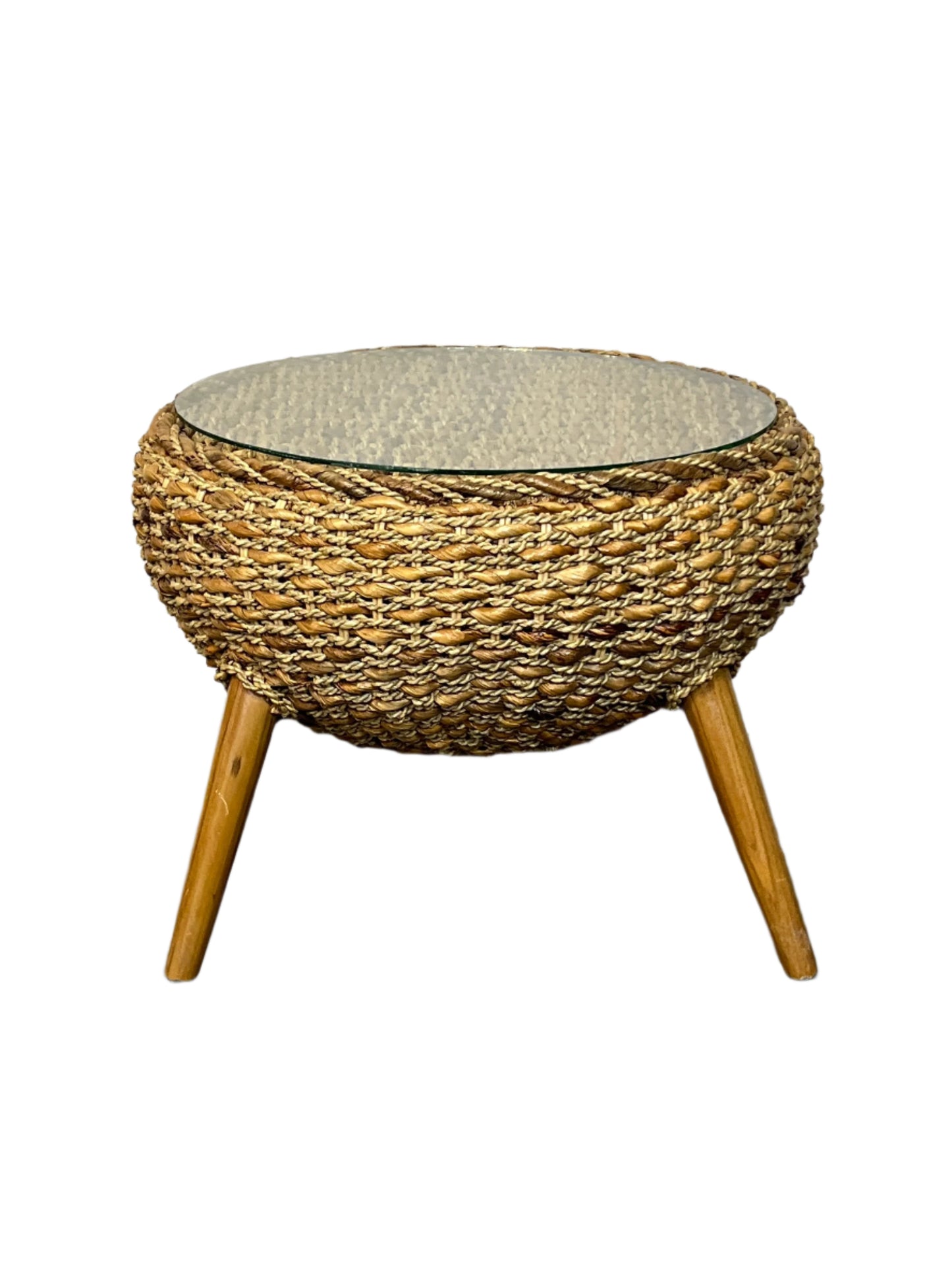 Seagrass & Banana Leaf Weaved Glass Table