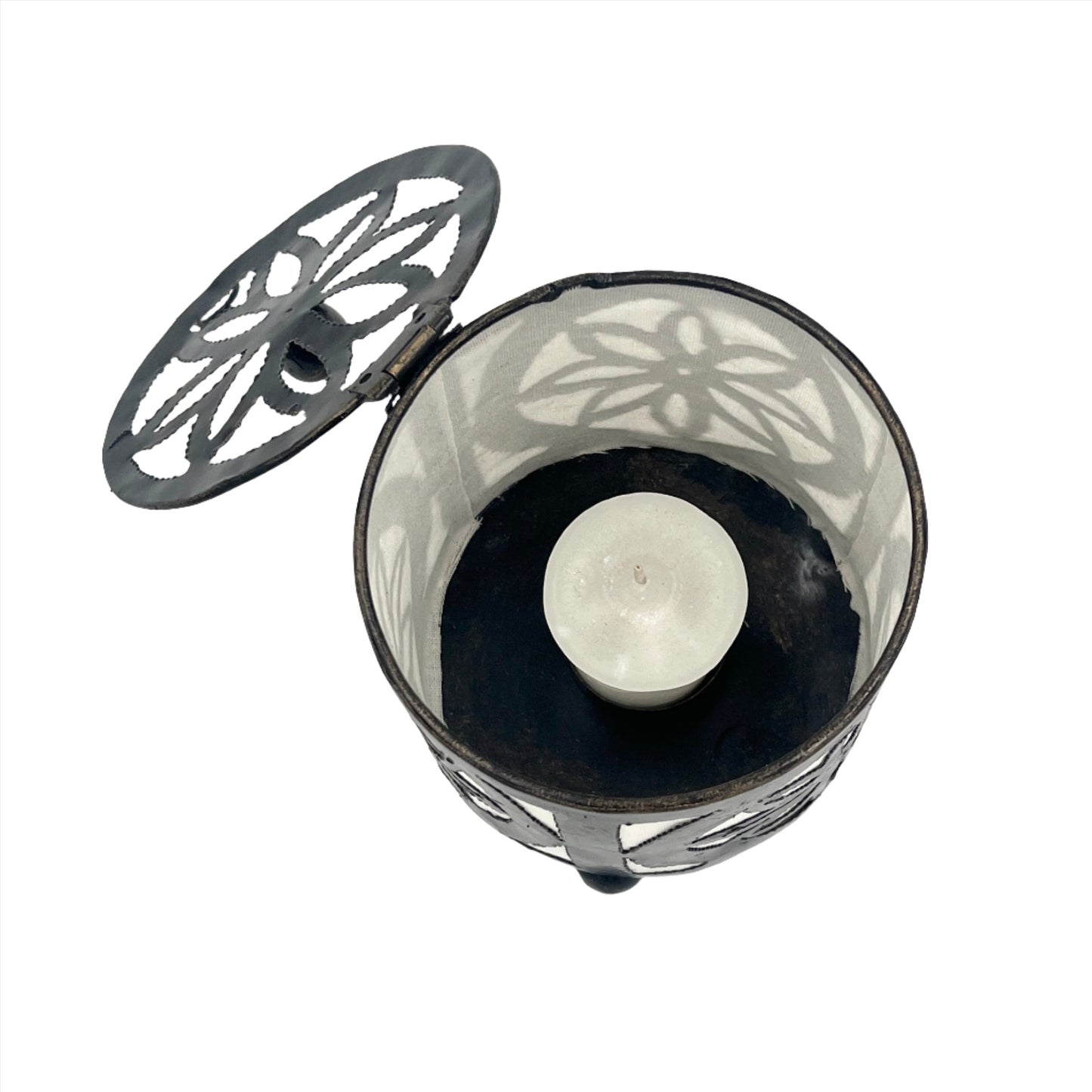 Handcut Swirls Iron Candle Holders w/ Lid