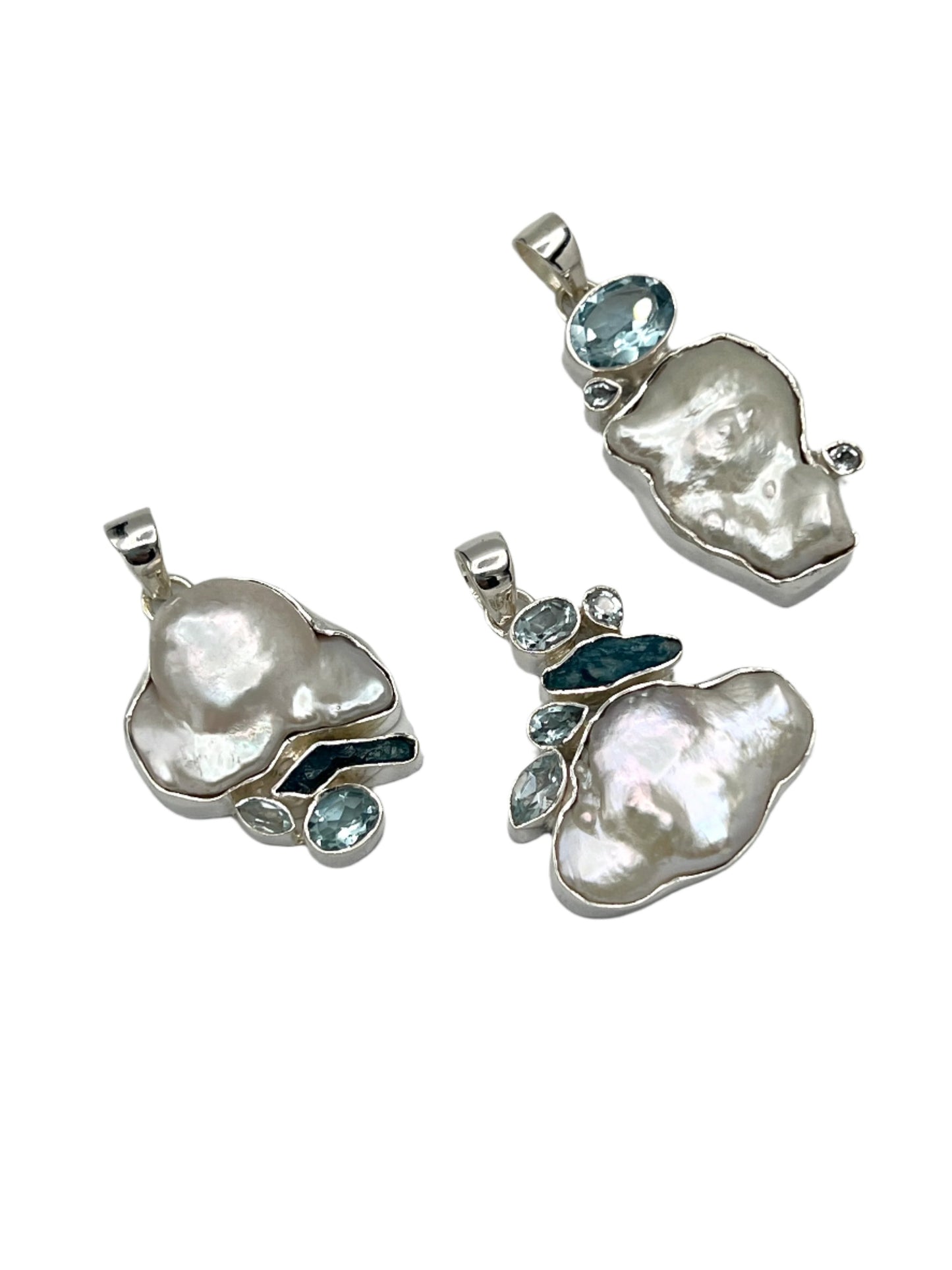 Silver Pearl & Blue Topaz Pendants