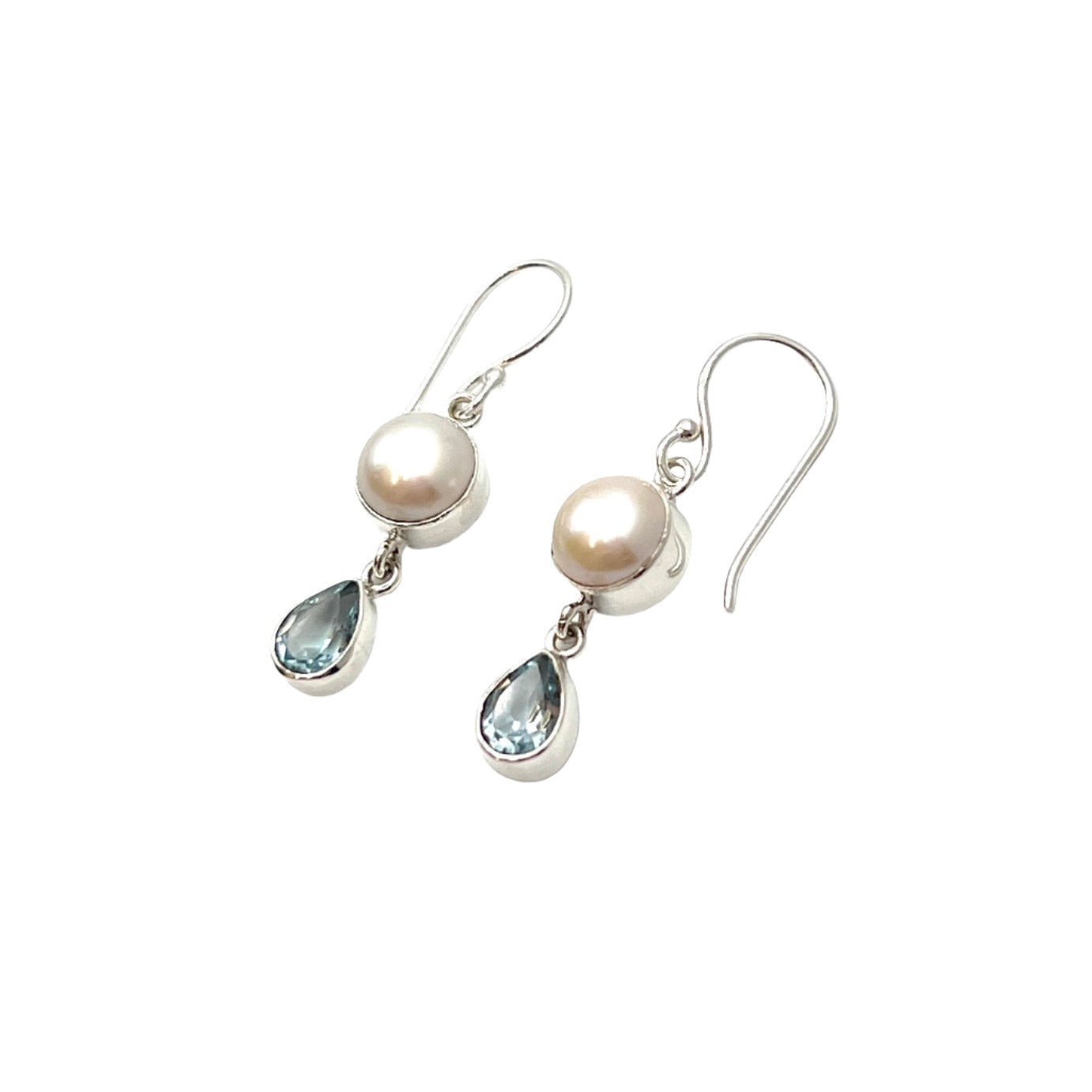 Sterling Silver Pearl & Blue Topaz Earrings