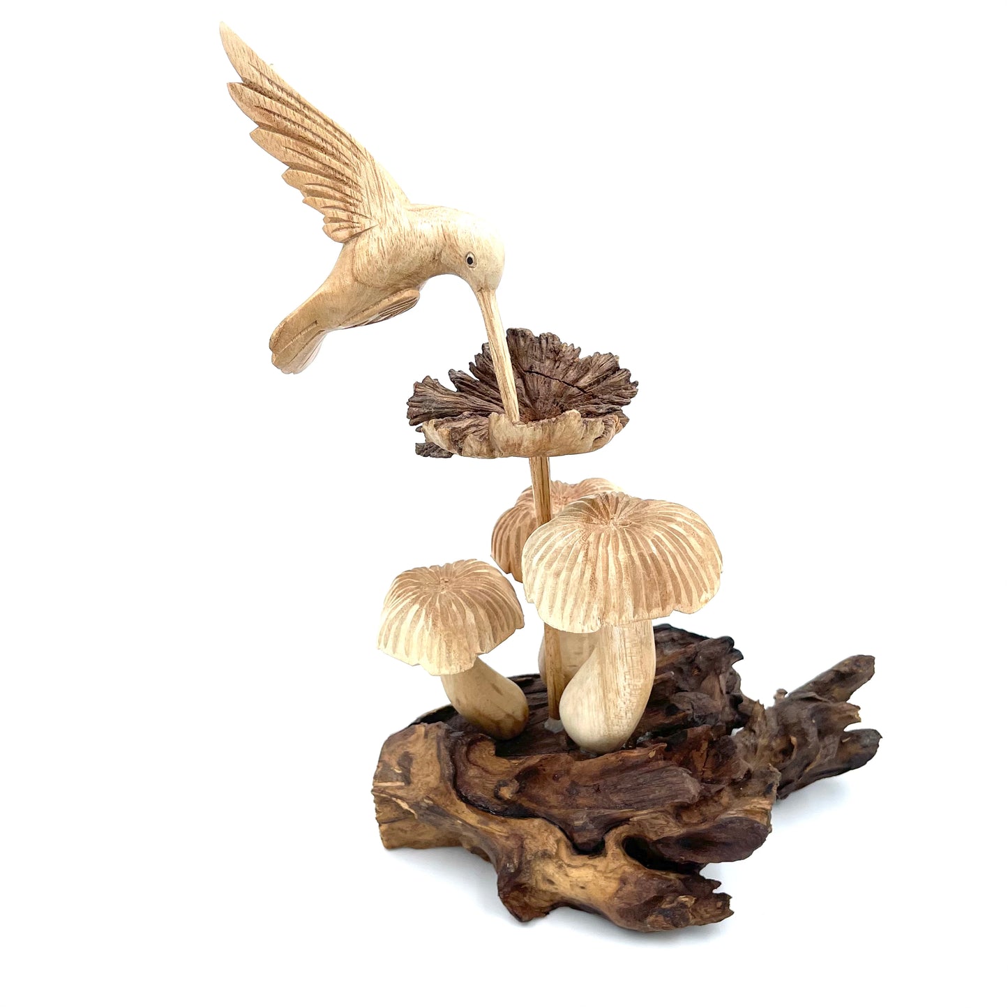 Parasite Wood Humming Bird on Mushroom Colony Carving