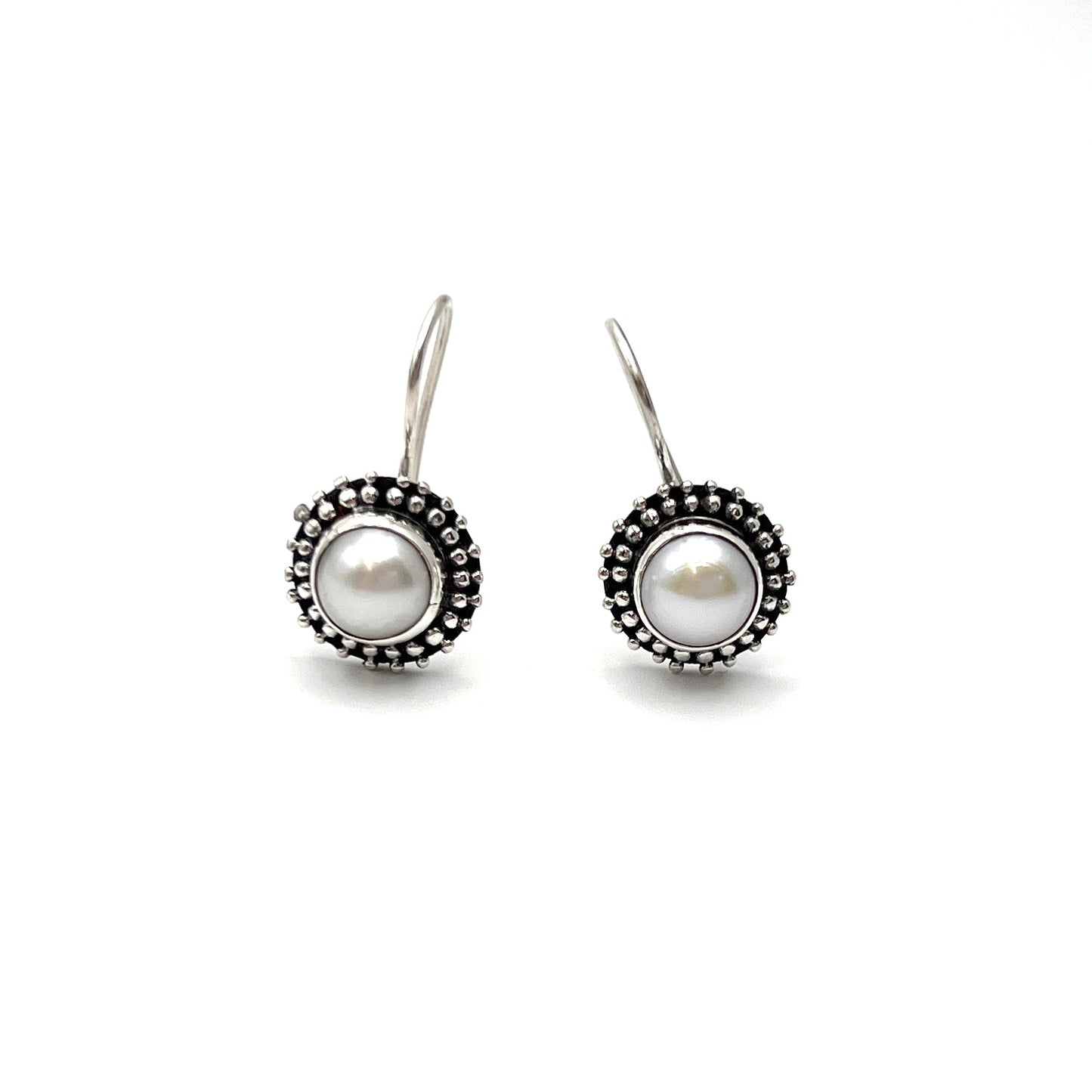Sterling Silver Filigree Round Pearl Earrings