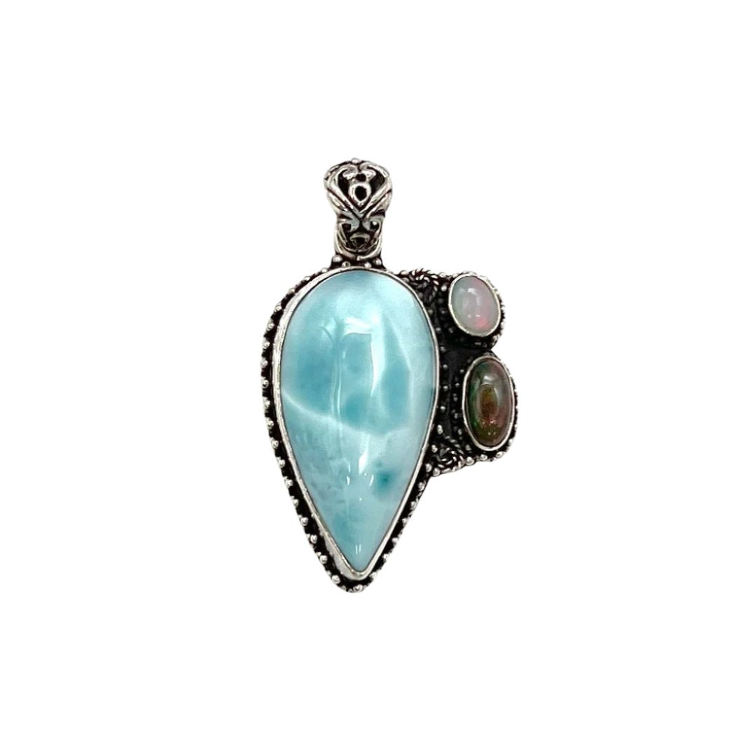 Sterling Silver Larimar & Opal Pendants