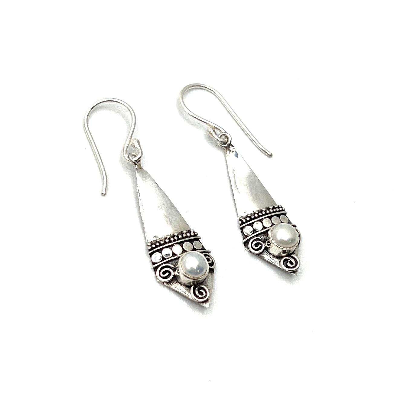 Sterling Silver Shield Pearl Earrings