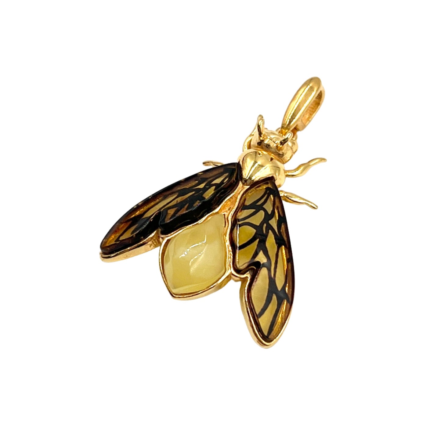 Gold Plated Silver Amber Bee Pendants