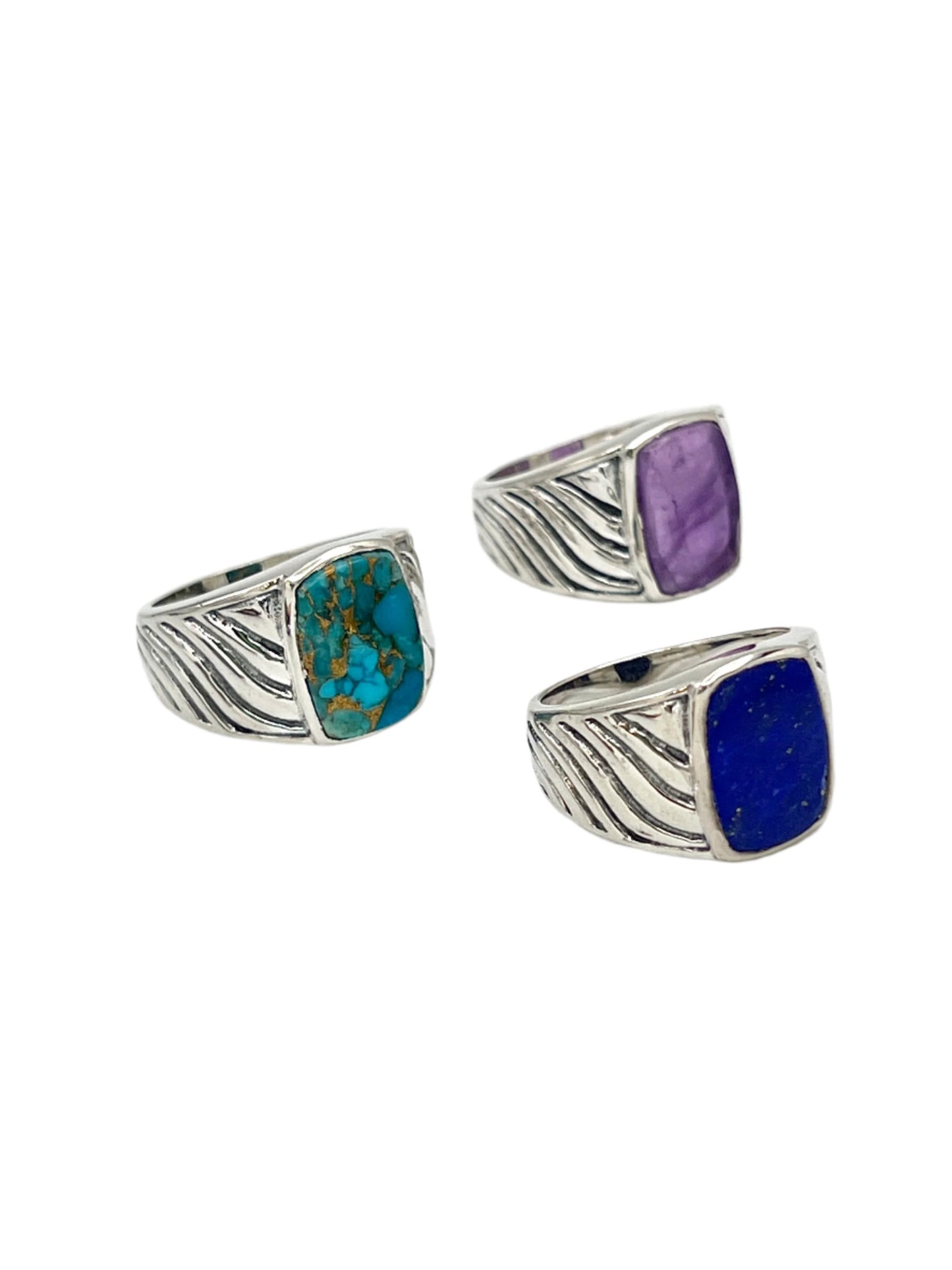 Sterling Silver Gemstone Wave Design Rings