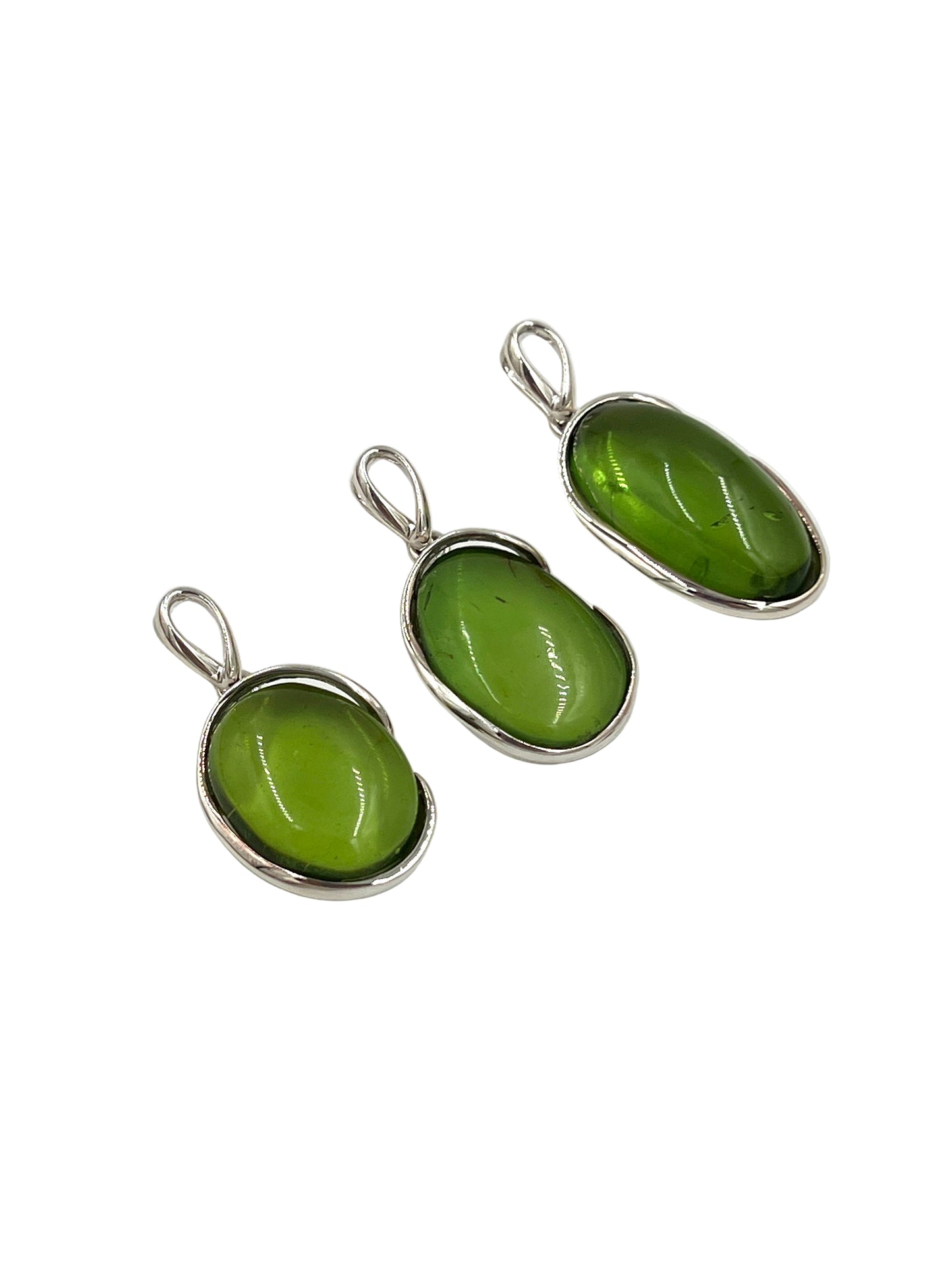 Silver Green Amber Pendants