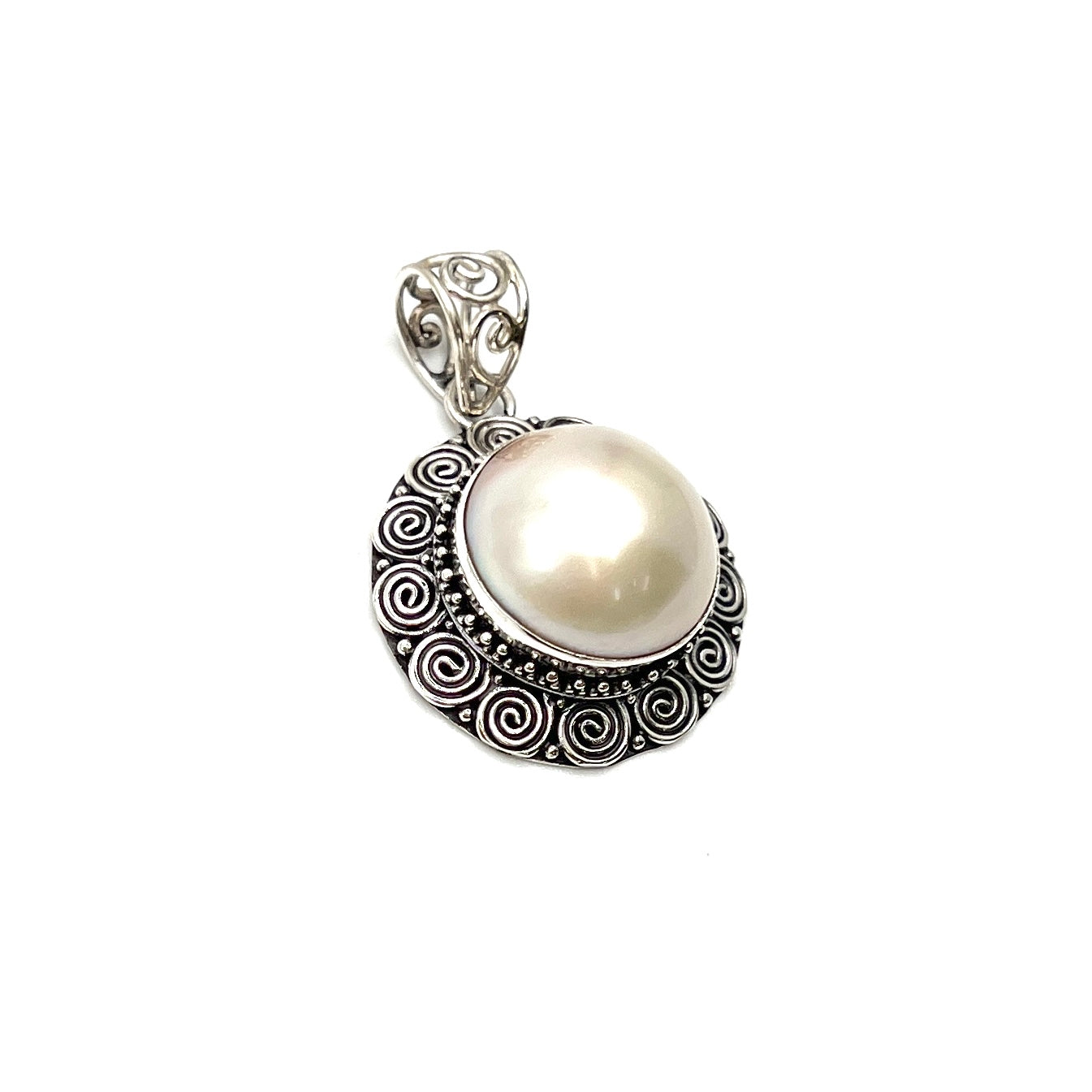 Sterling Silver Round Filigree Pearl Pendants
