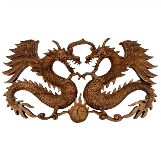 Flying Dragons Yin Yang Panel Carving