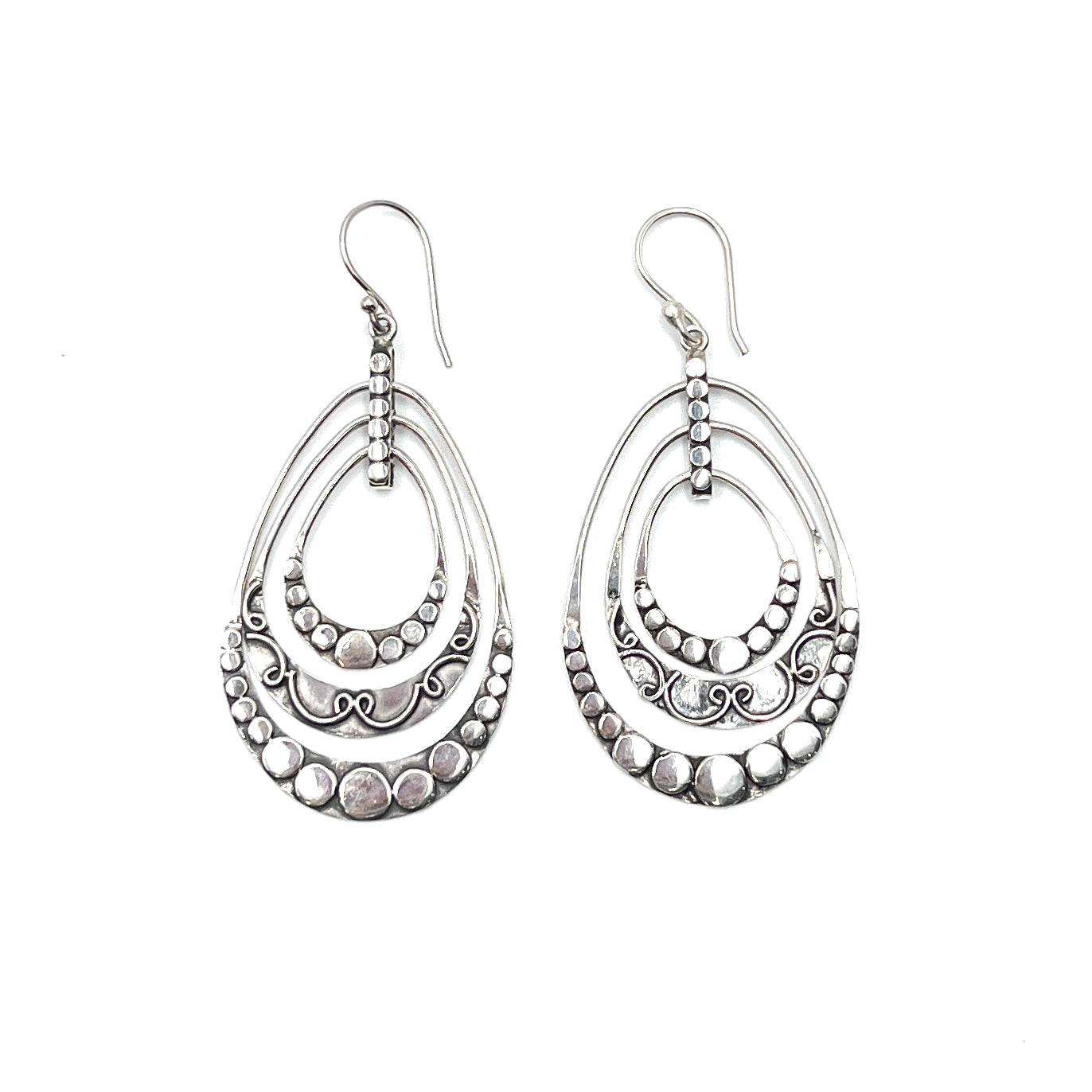 Sterling Silver Triple Dangle Earrings