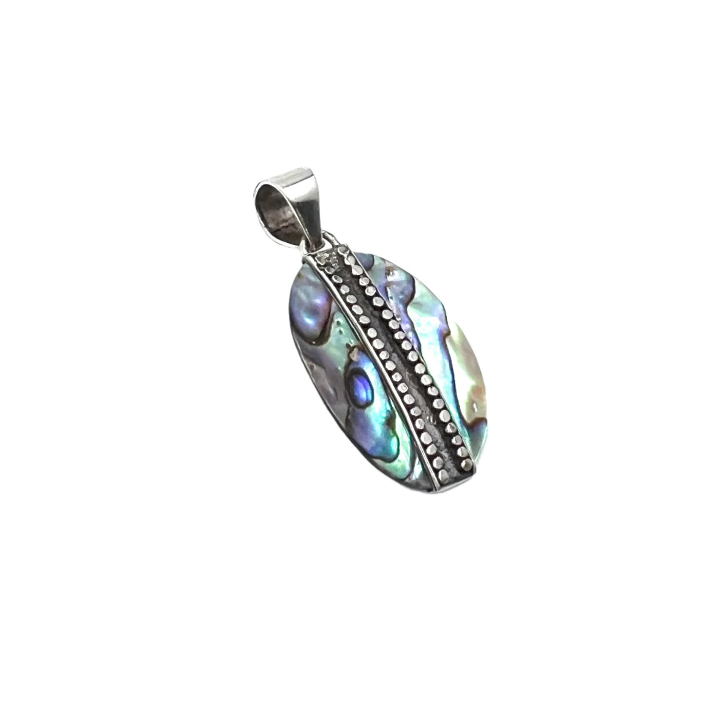 Sterling Silver Flat Beaded Abalone Pendant
