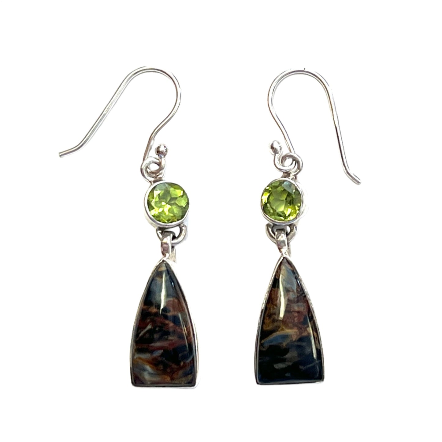 Sterling Multicolor Pietersite & Peridot Earrings