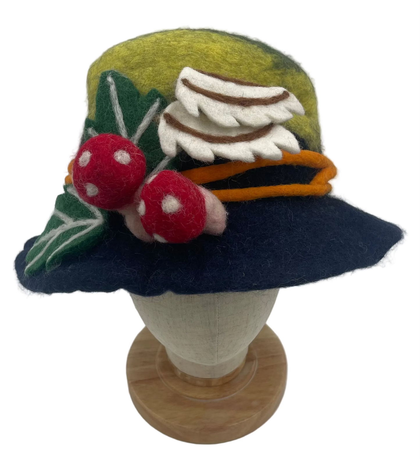 Hand Felted Shelf Mushroom and Vine Wool Hat