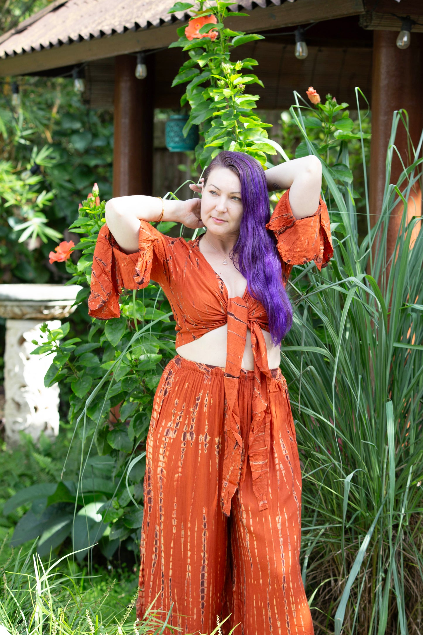 Tie Dyed Striped Rayon Wide Leg Pants