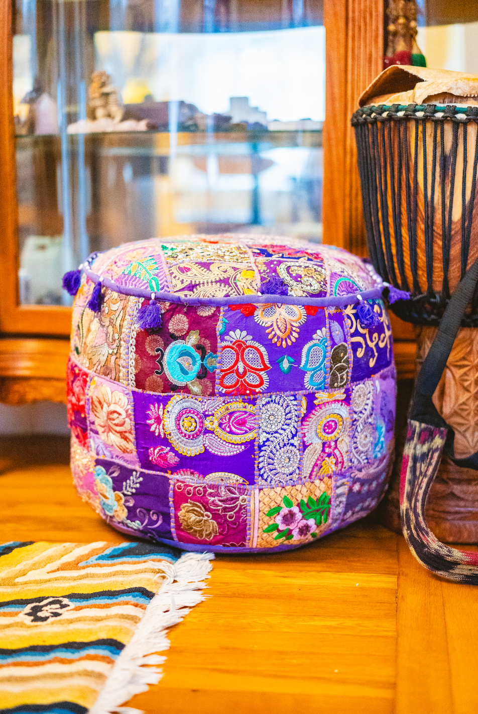 Large Rajasthani Patchwork Fabric Ottoman | 10 Colors