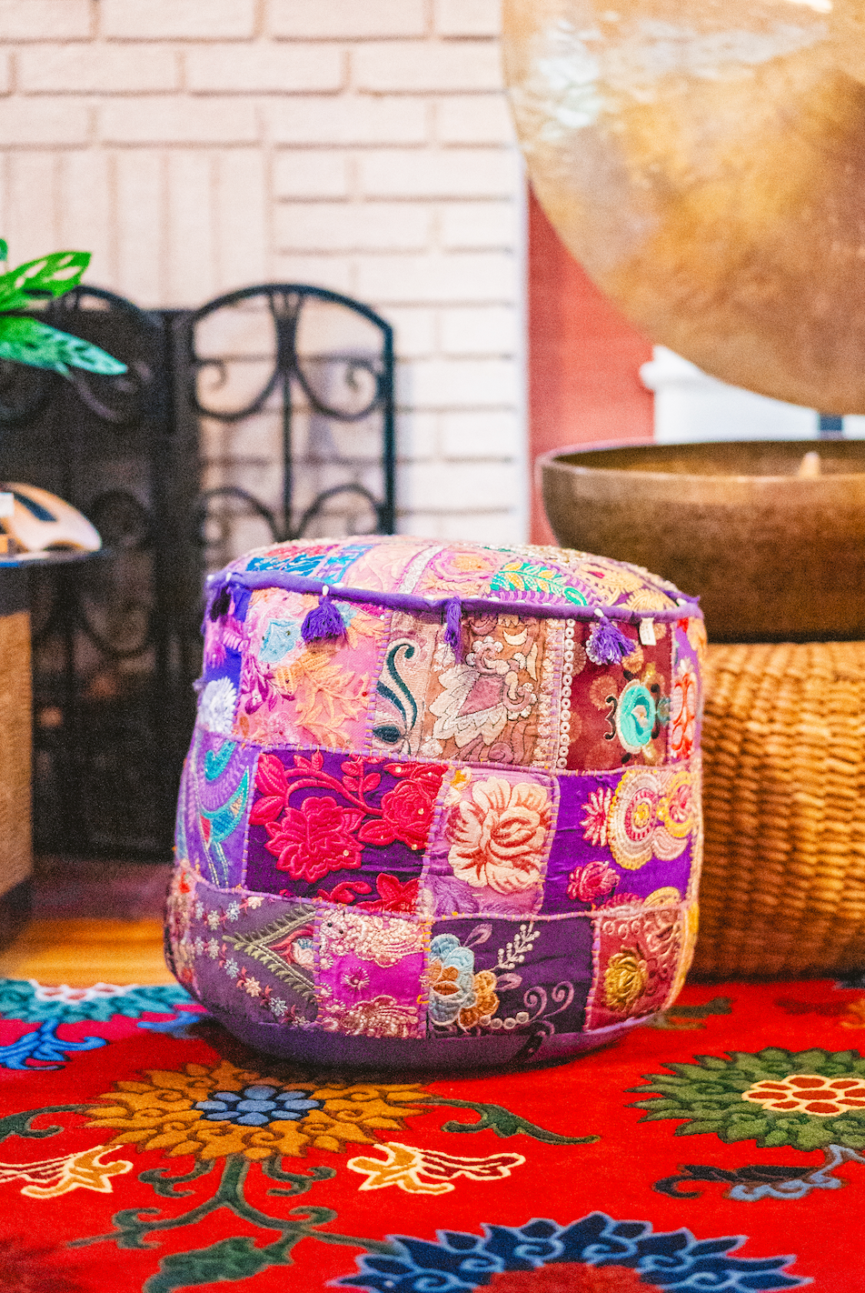 Large Rajasthani Patchwork Fabric Ottoman | 10 Colors