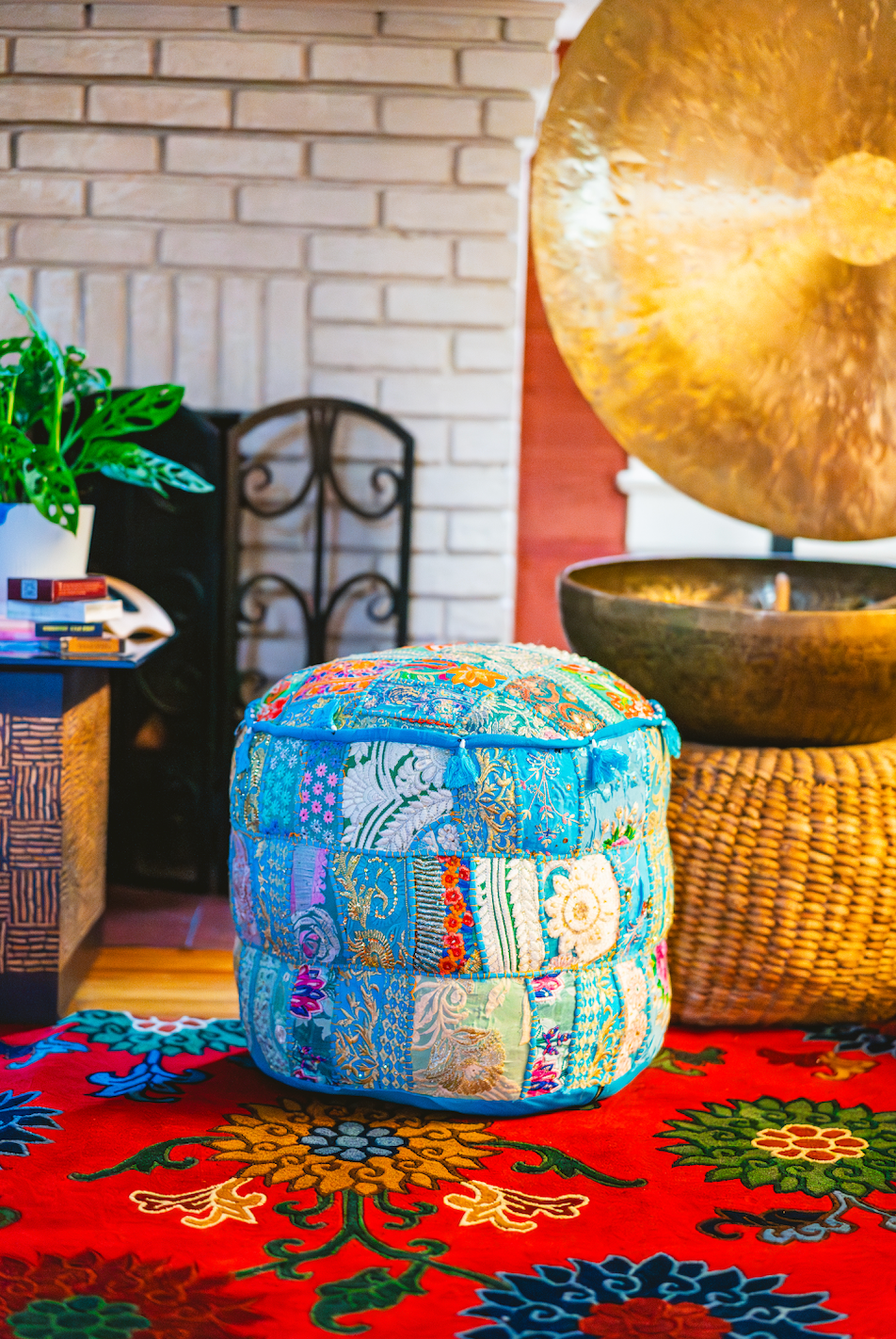 Large Rajasthani Patchwork Fabric Ottoman | 10 Colors