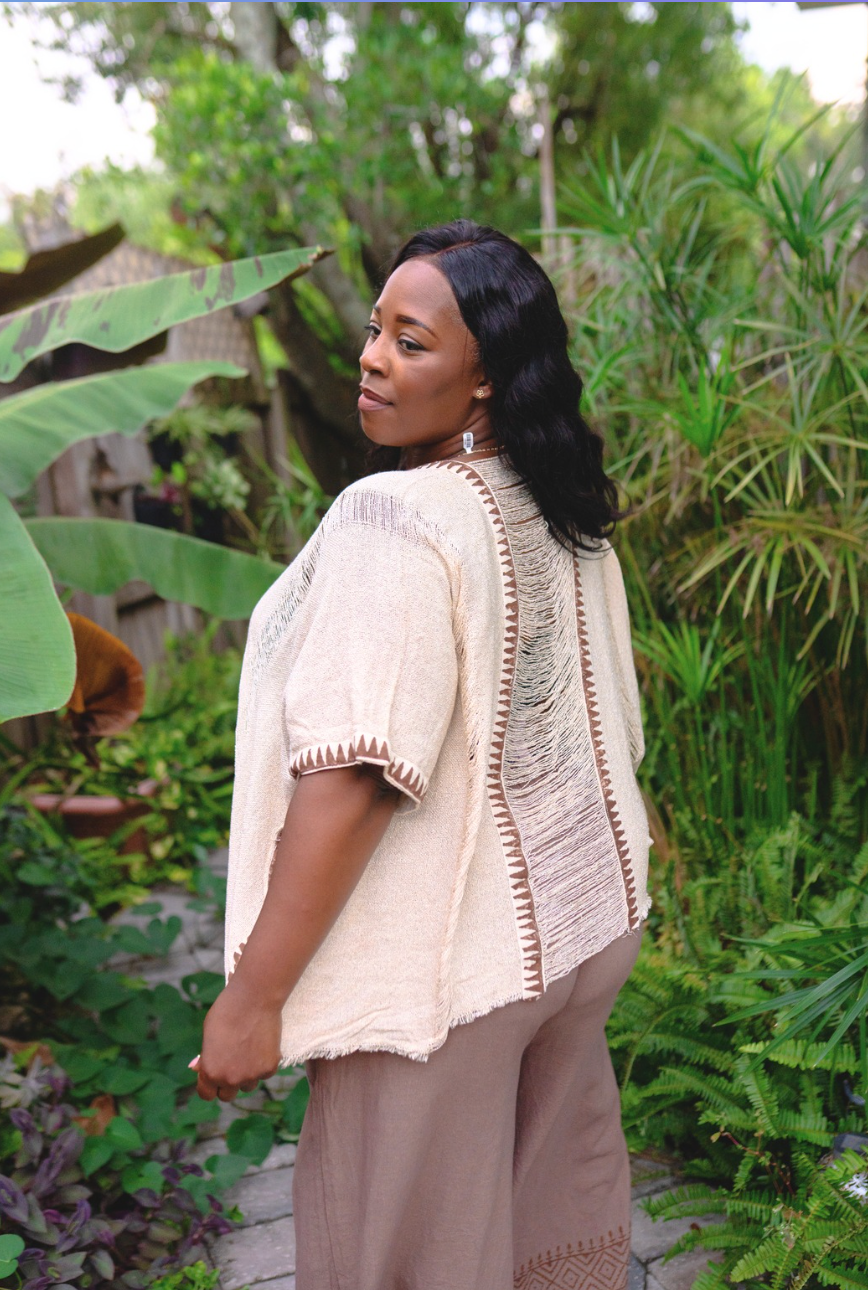 Desert Rose Woven Block Print Poncho