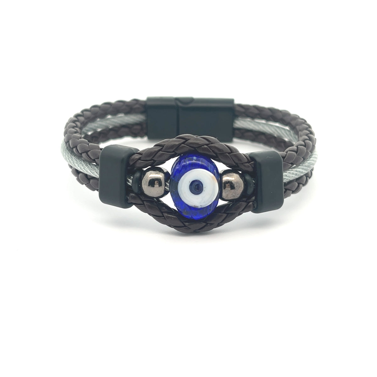 Braided Leather & Wire Evil Eye Beaded Bracelet