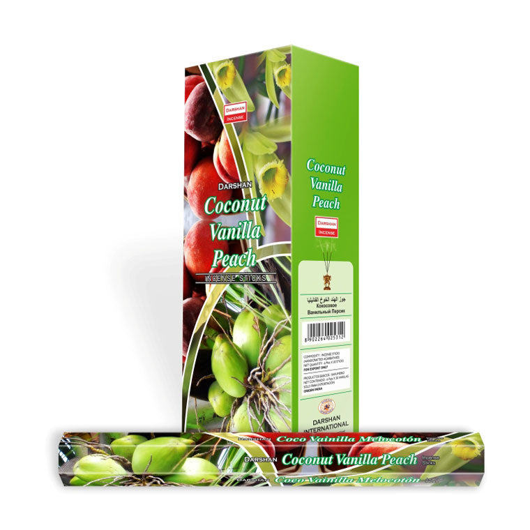 Darshan Coconut Vanilla Peach Incense 20 Hex Pack