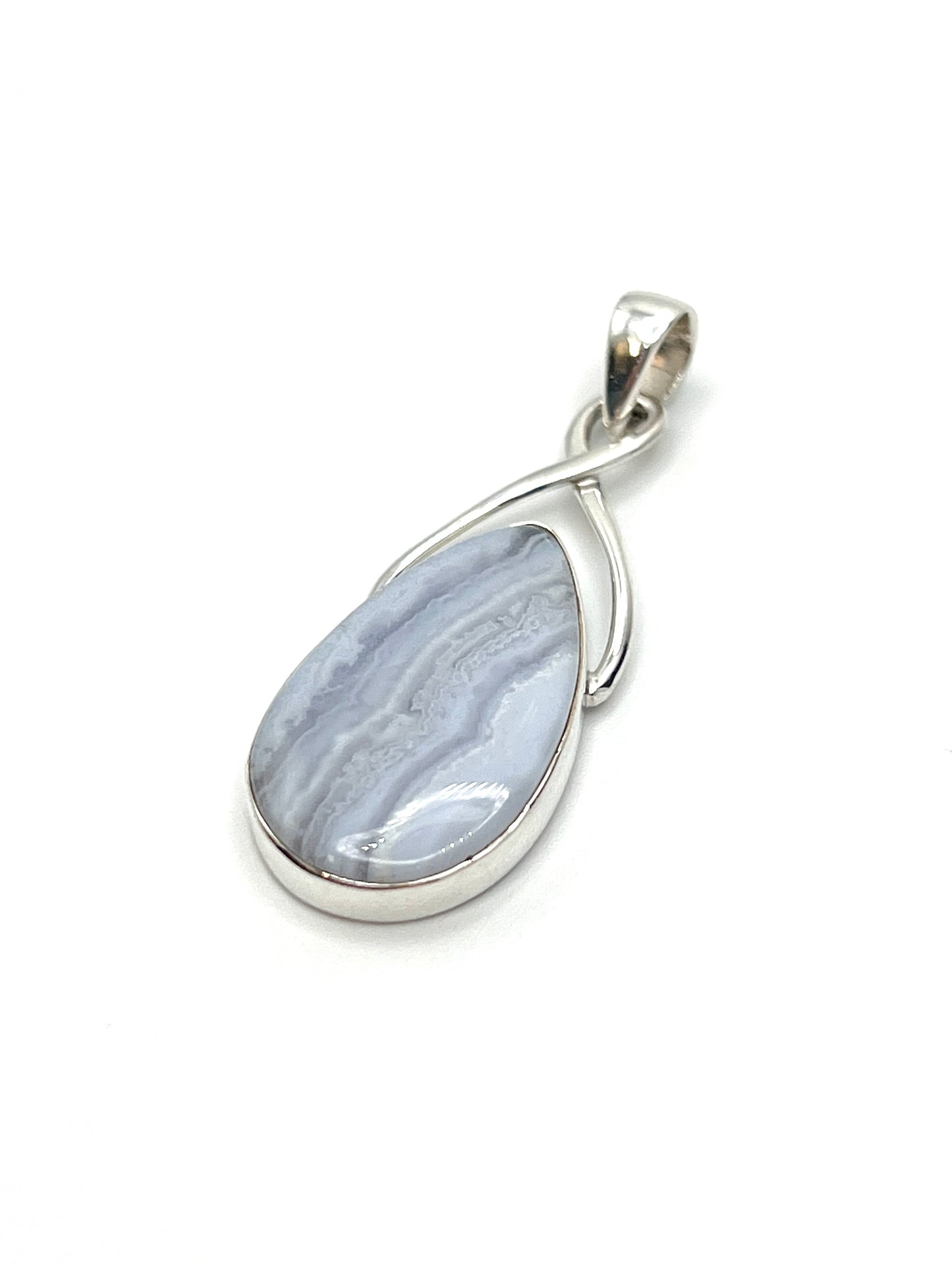 Silver Twist Blue Lace Agate Pendants