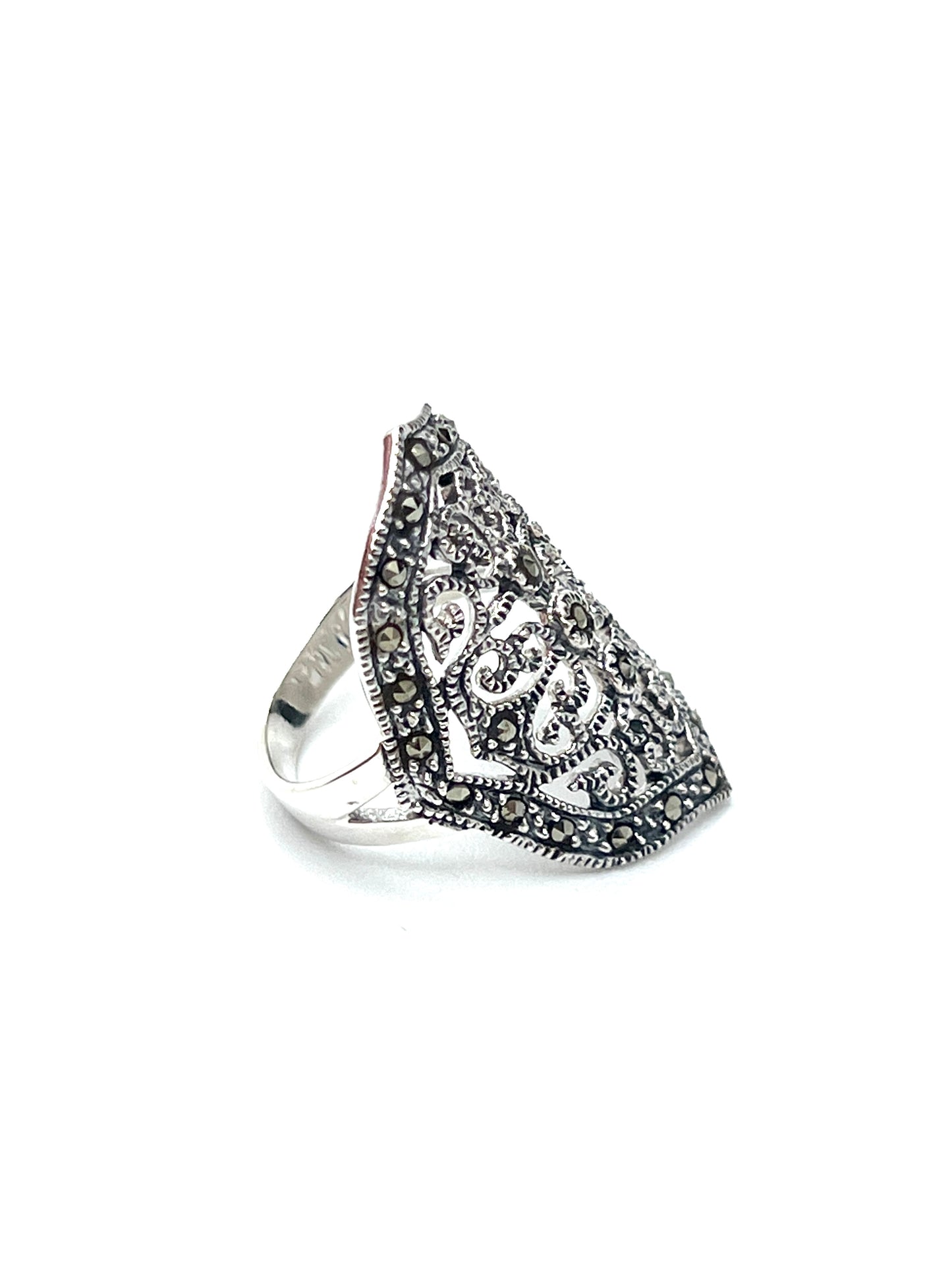 Sterling Silver Marcasite Shield Ring